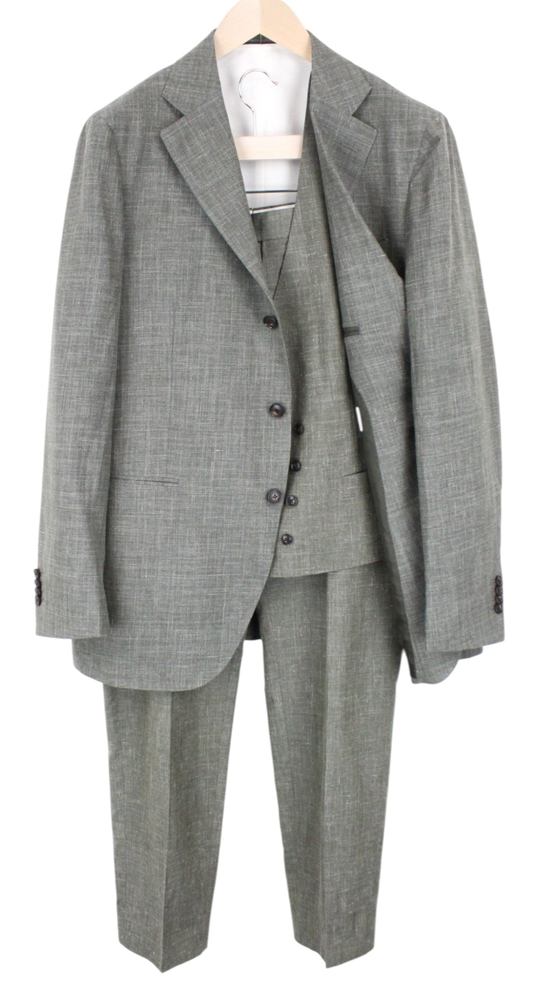 SUITSUPPLY La Spalla Men's UK46R Green Single-Breasted Wool Silk Linen 3 Piece