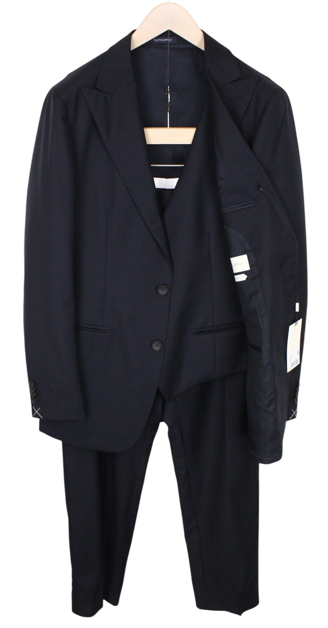 SUITSUPPLY Havana Peak Men's UK42L Blue Slim 3-Piece Super 110s Wool Suit