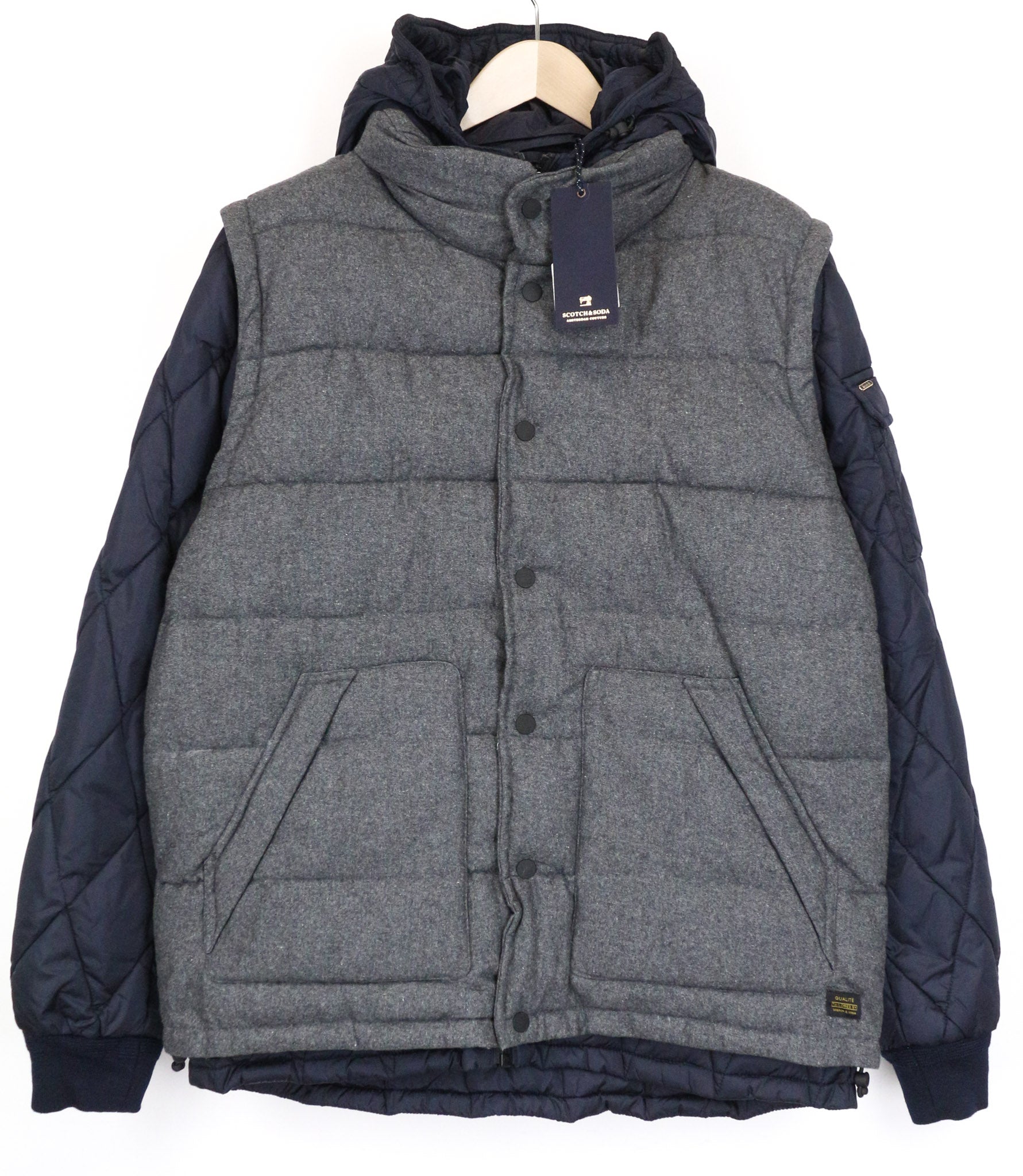 SCOTCH &amp; SODA Ams Couture vyriška striukė 2XL pilkai mėlyna vilnos mišinio 2in1 liemenė 