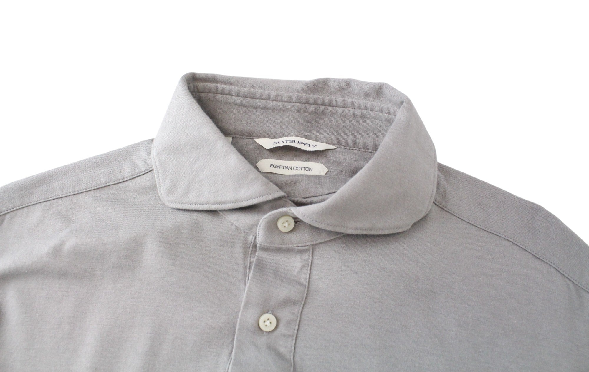 SUITSUPPLY Men T-Shirt 41/42/16/16.5 Grey Extra Slim Fit Polo Cotton Long Sleeve