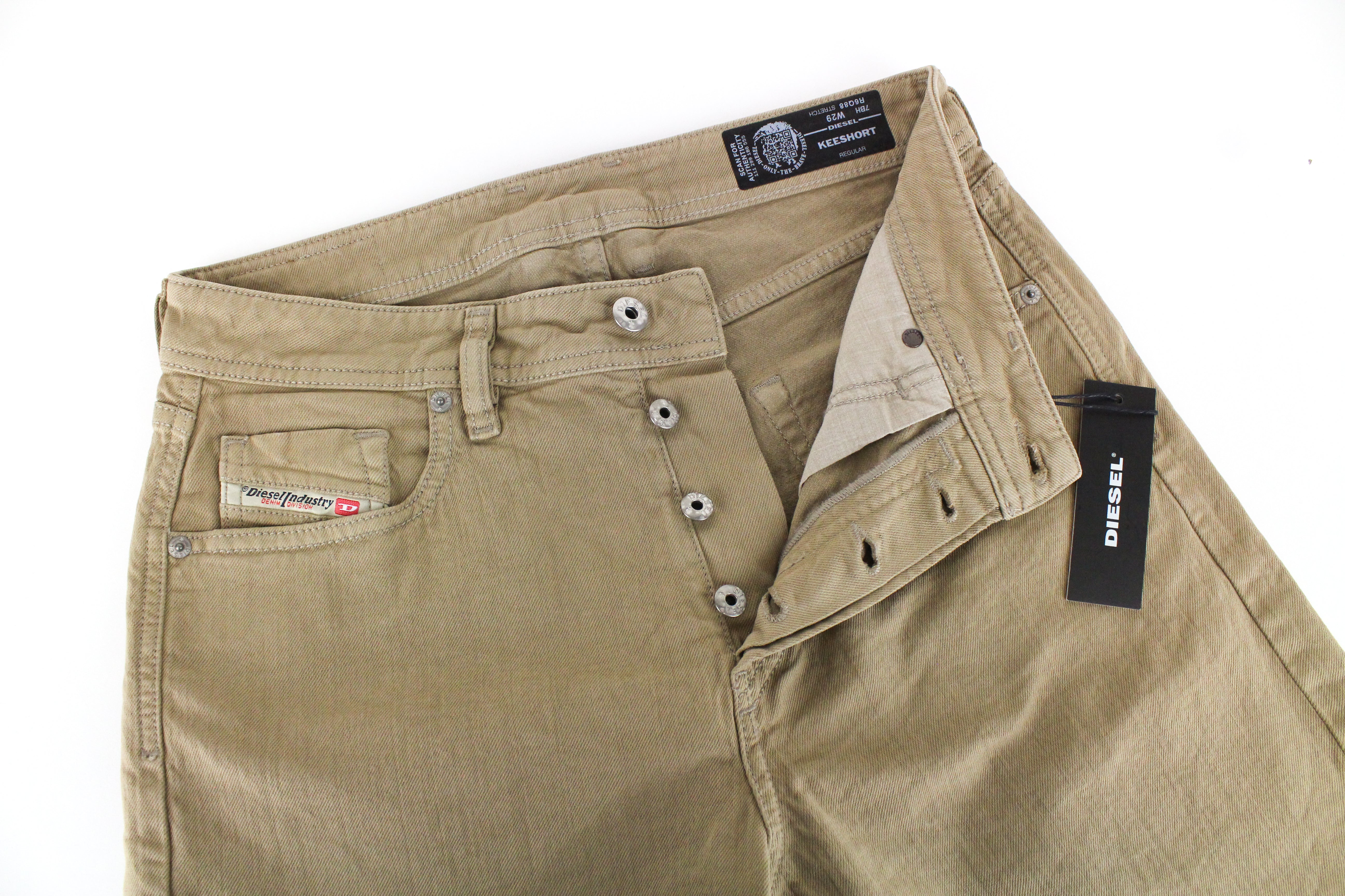 DIESEL Keeshort R6Q88 Men's Shorts W29 Brown Cotton Stretch Buttoned 5-Pocket