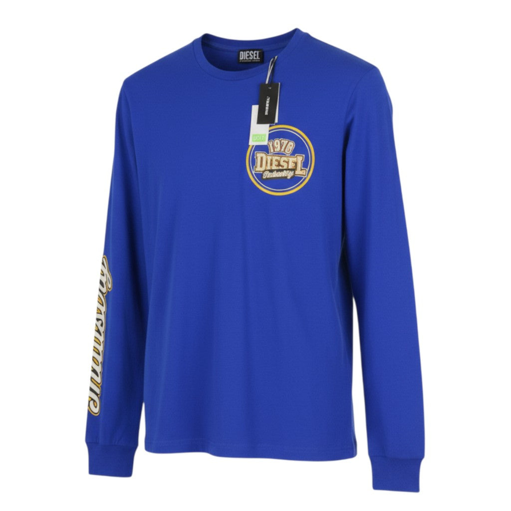 DIESEL T-Diegos-LS-K27 vyriški marškinėliai L dydžio, mėlyni, megztiniai su apvalia kaklu ir logotipu, medvilniniai