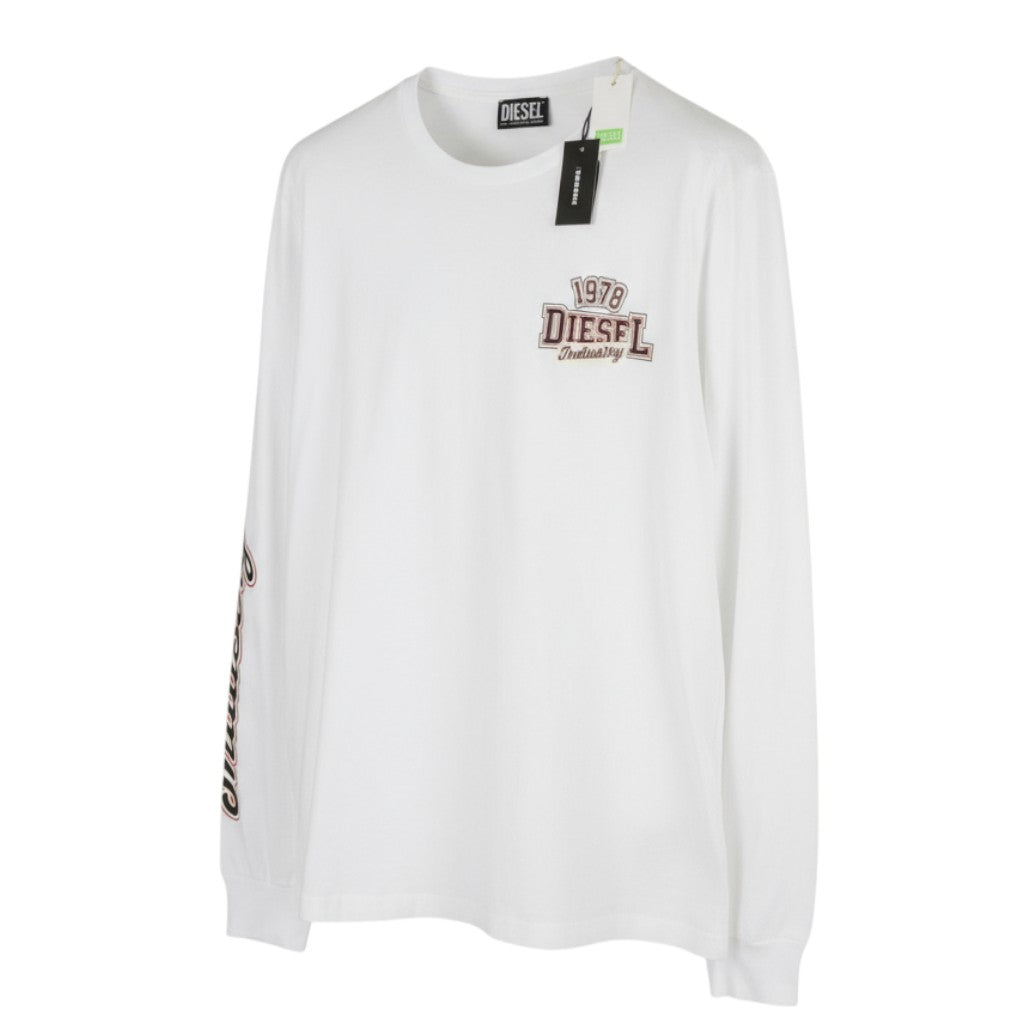 DIESEL T-Diegos-LS-K27 Men T-Shirt XL White Cotton Long Sleeved Crew Collar Logo