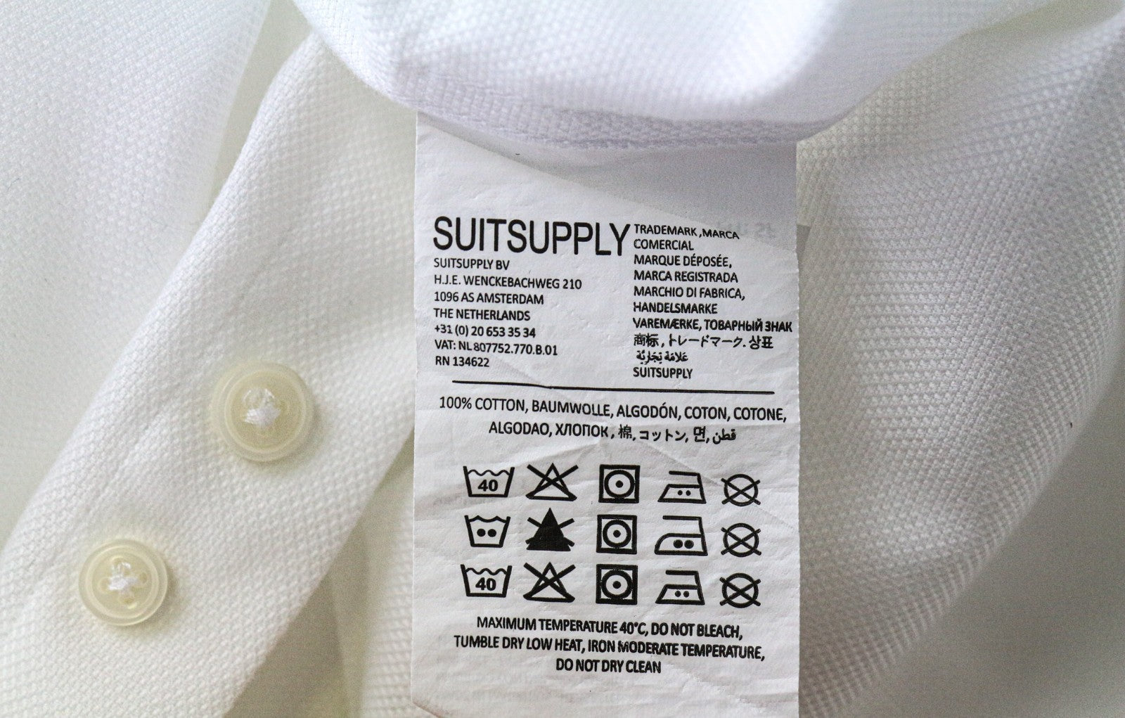 „SUITSUPPLY Traveller“ vyriški formalūs marškinėliai, 40/15 3/4 ploni, balti, medvilniniai, ilgomis rankovėmis 