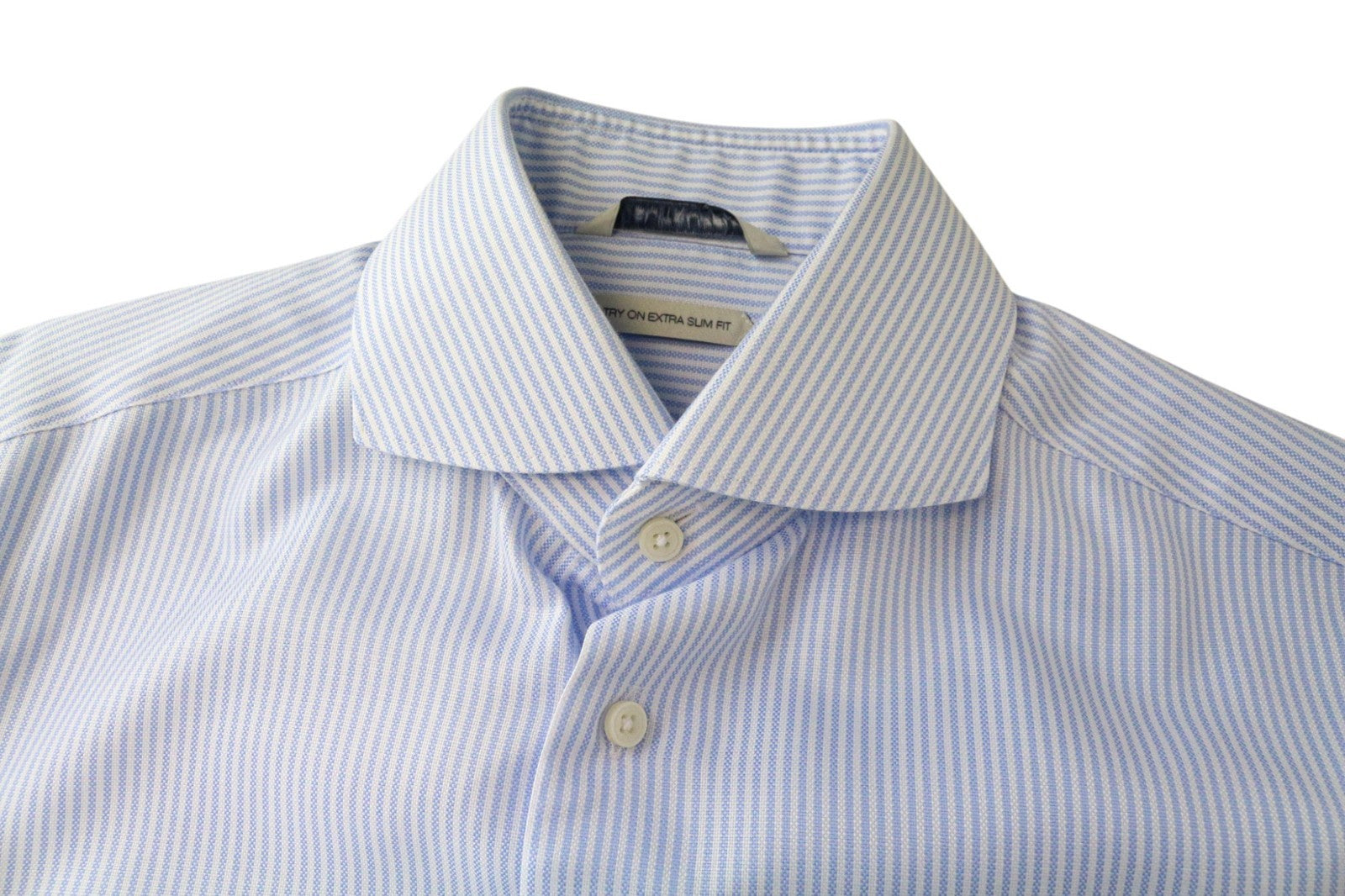 SUITSUPPLY Men's Formal Shirt 38L/15L Extra Slim Blue Cotton Striped