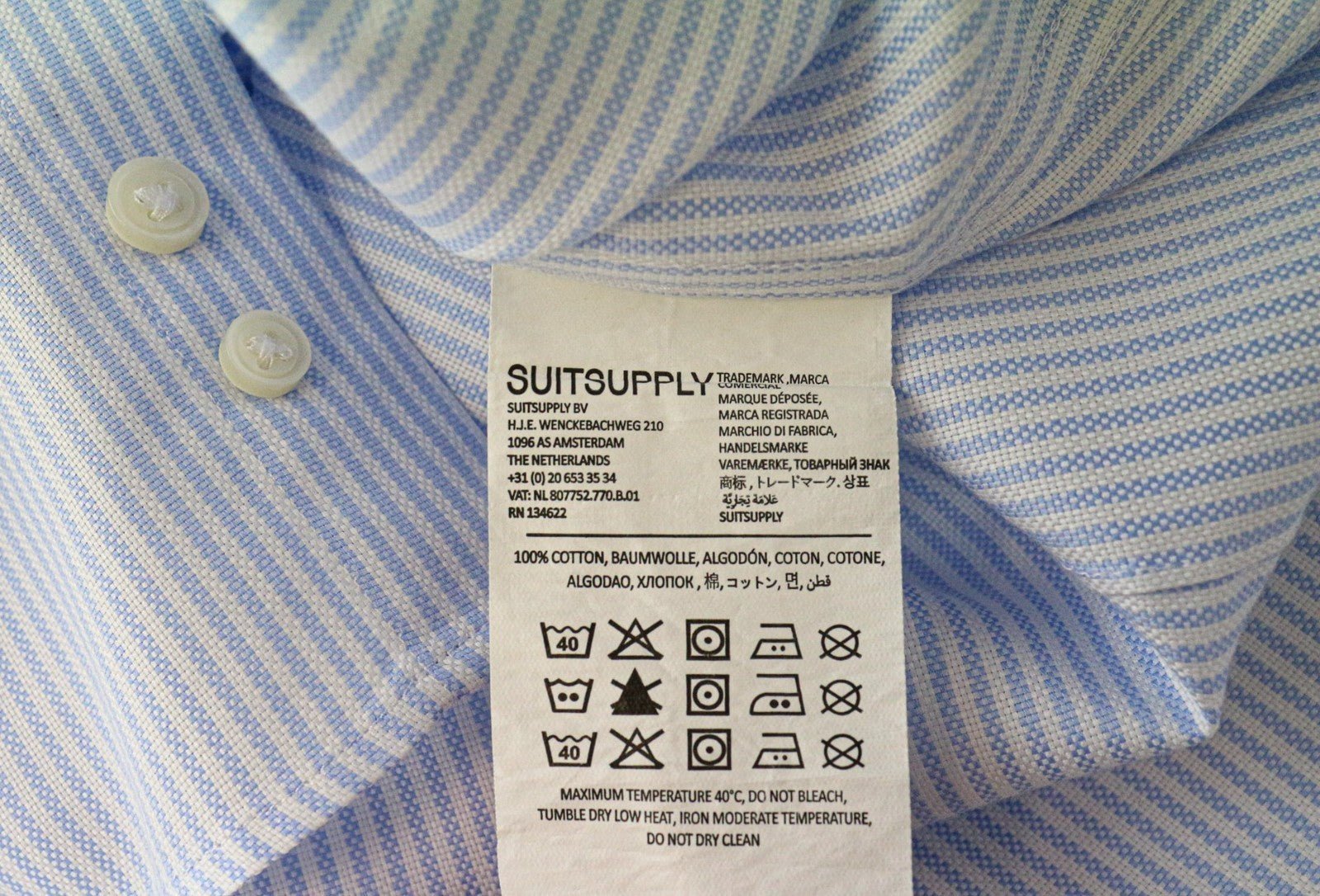 SUITSUPPLY Men's Formal Shirt 38L/15L Extra Slim Blue Cotton Striped