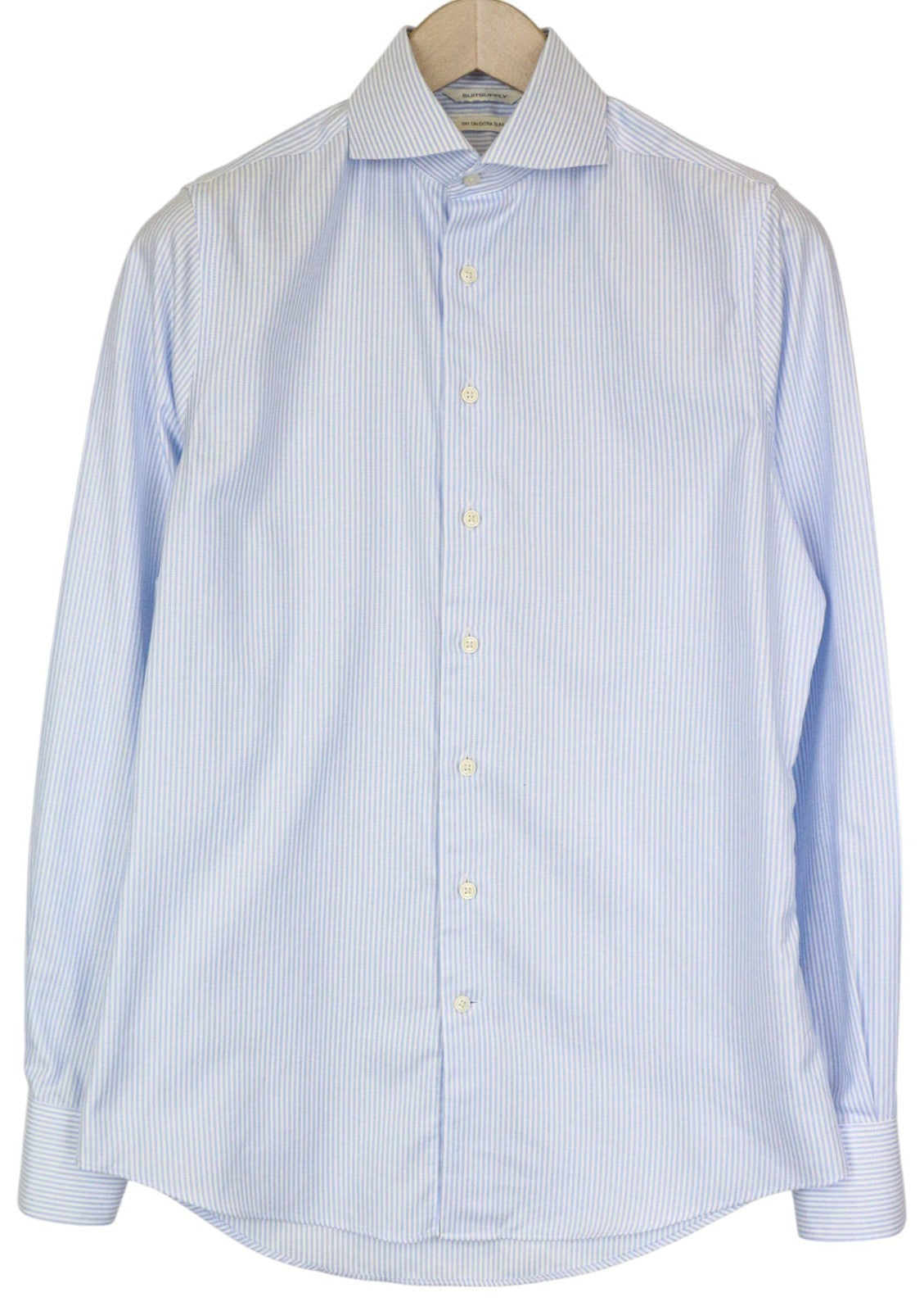 SUITSUPPLY Men's Formal Shirt 37/14 1/2 Extra Slim Light Blue Cotton Striped