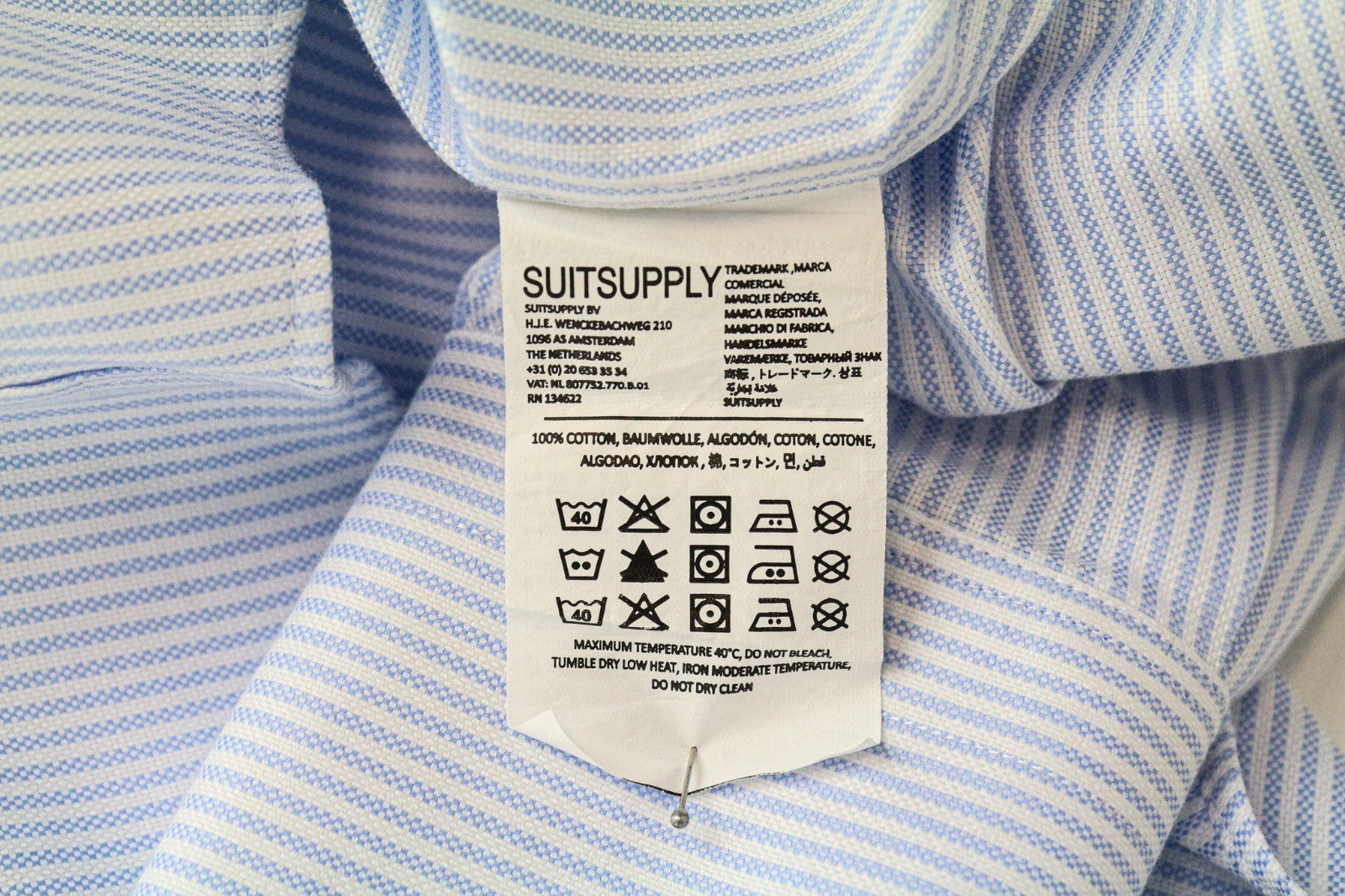 SUITSUPPLY Men's Formal Shirt 37/14 1/2 Extra Slim Light Blue Cotton Striped