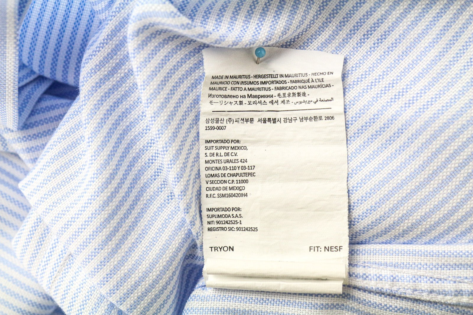 SUITSUPPLY Men's Formal Shirt 43/17 Extra Slim Blue Pure Cotton Striped Twill