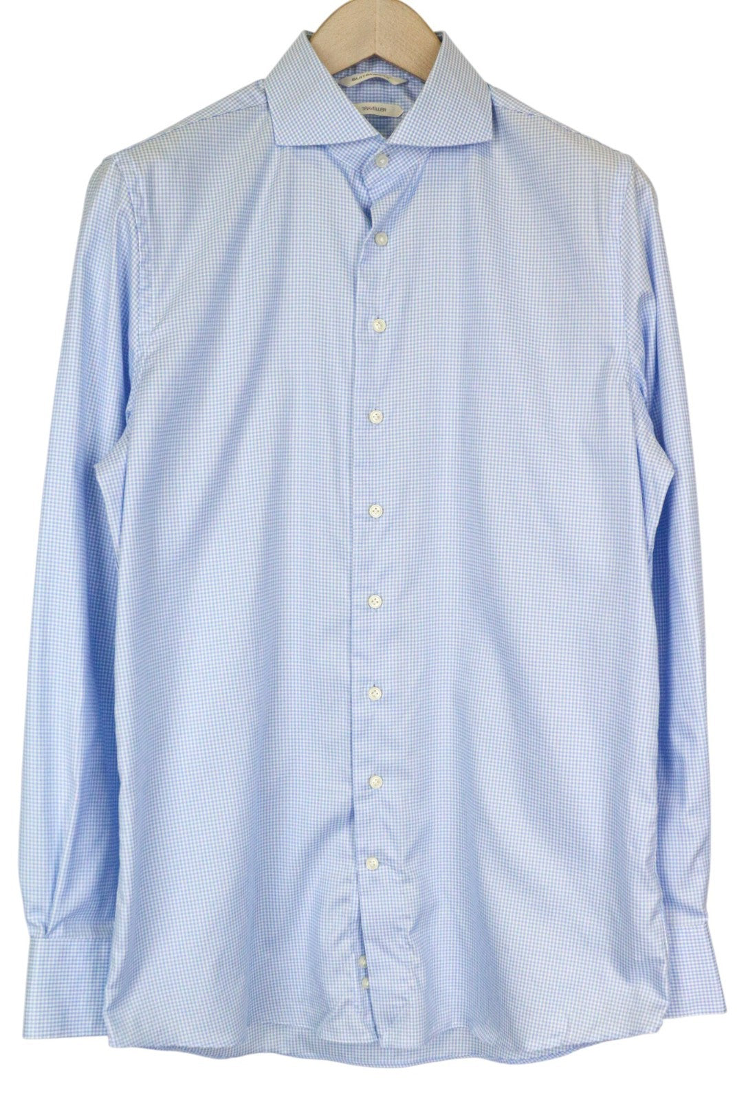 „SUITSUPPLY Traveller“ vyriški formalūs marškiniai, 41 dydis, itin ploni, mėlyni, languotomis rankovėmis 