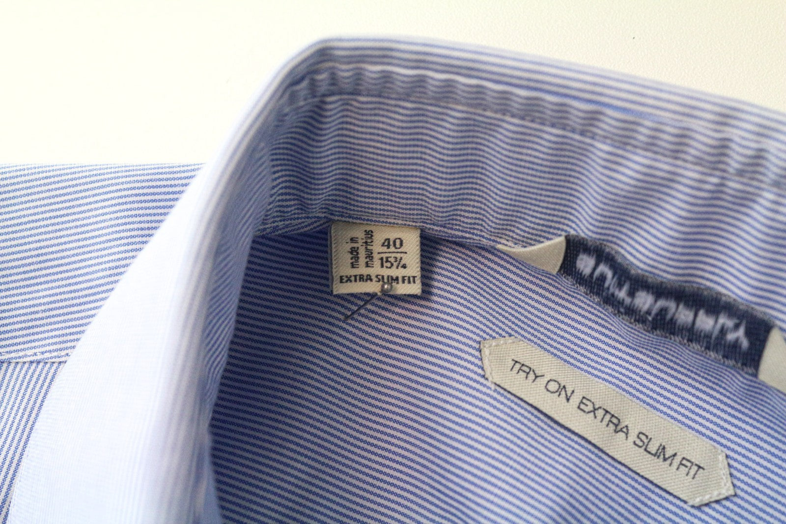 SUITSUPPLY Men's Formal Shirt 40/15 3/4 Extra Slim Blue Cotton Striped Classic