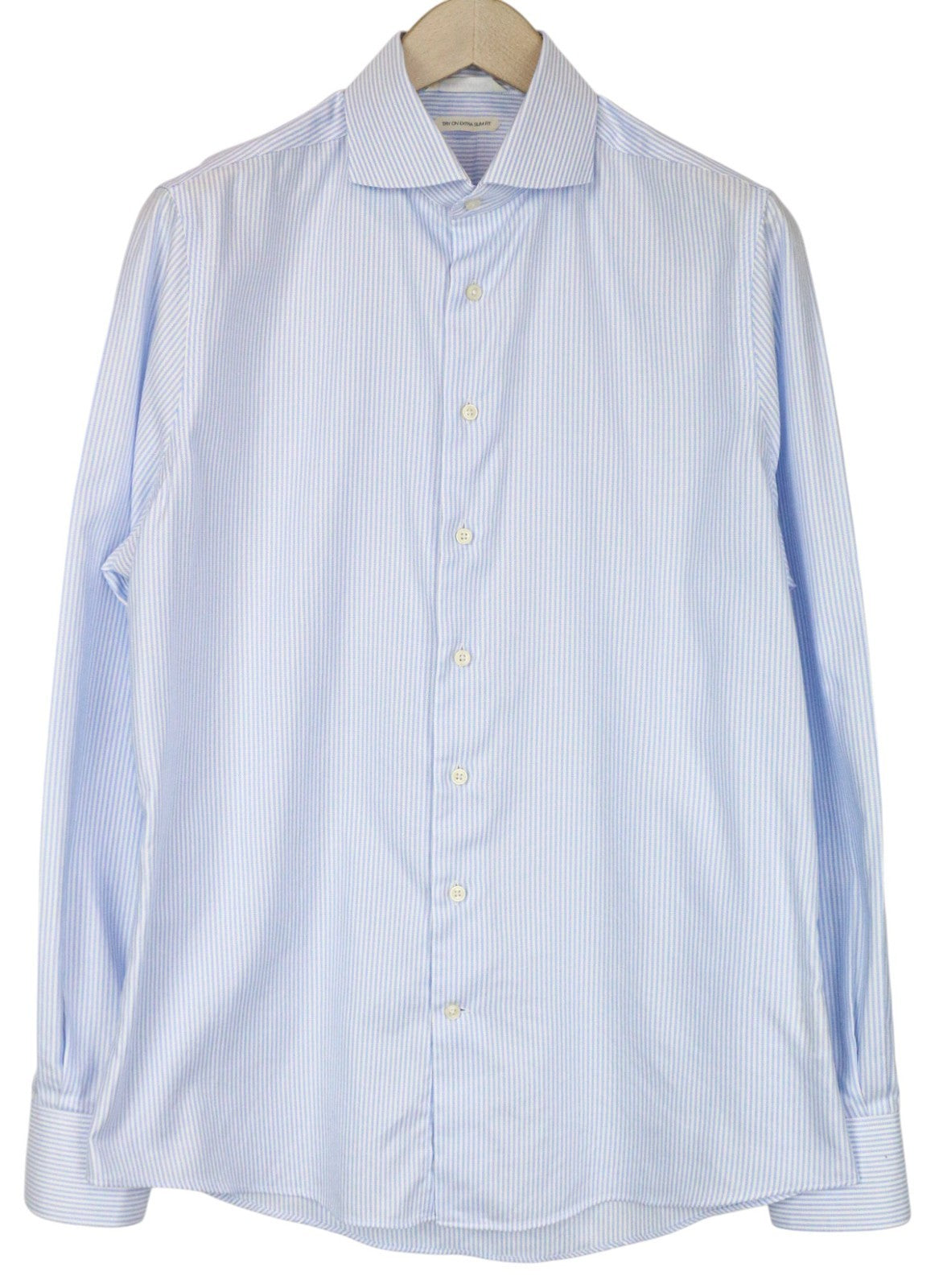 SUITSUPPLY Men's Formal Shirt 41/16 Extra Slim Blue Pure Cotton Striped Cutaway