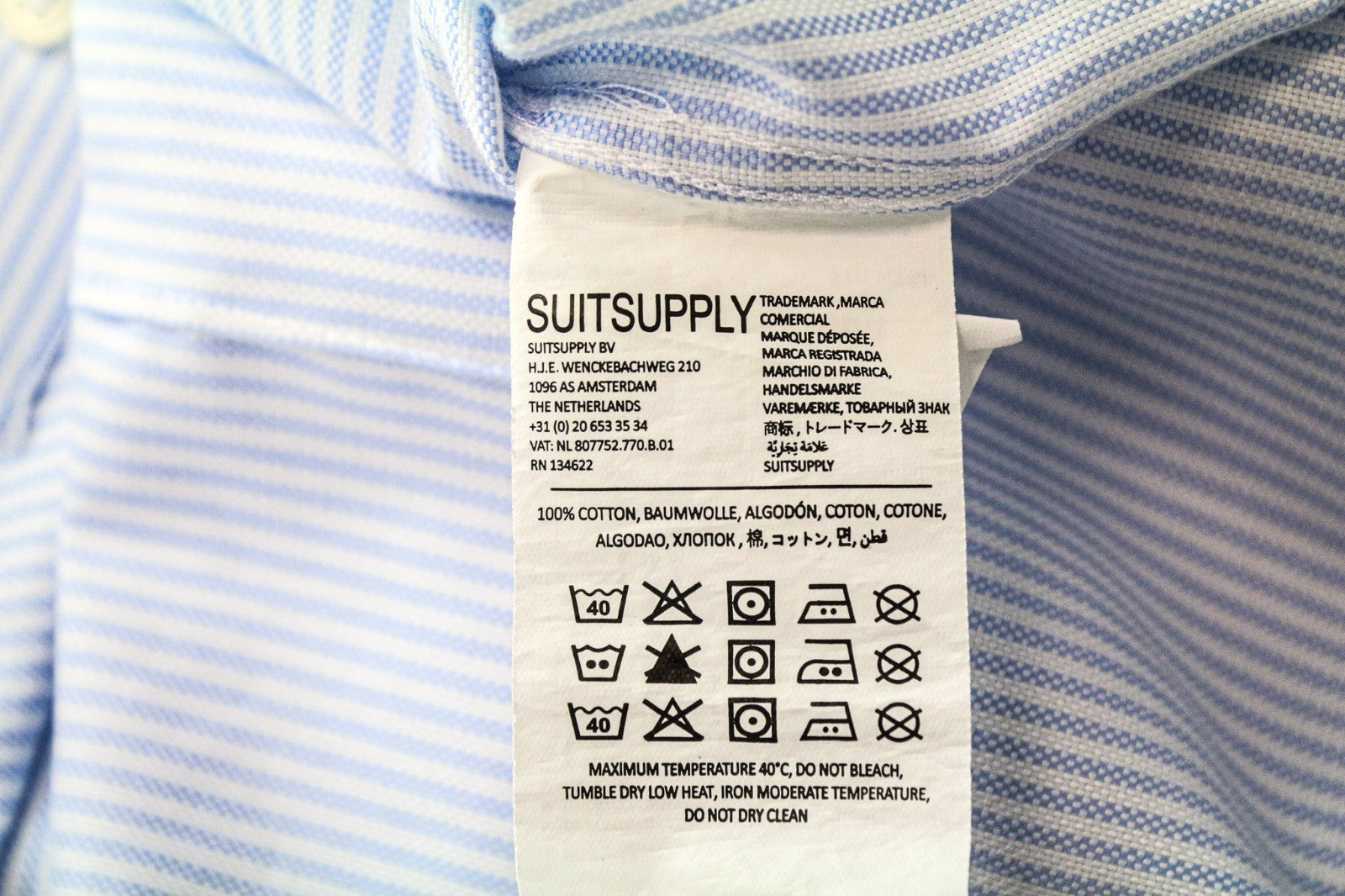SUITSUPPLY Men's Formal Shirt 41/16 Extra Slim Blue Pure Cotton Striped Cutaway