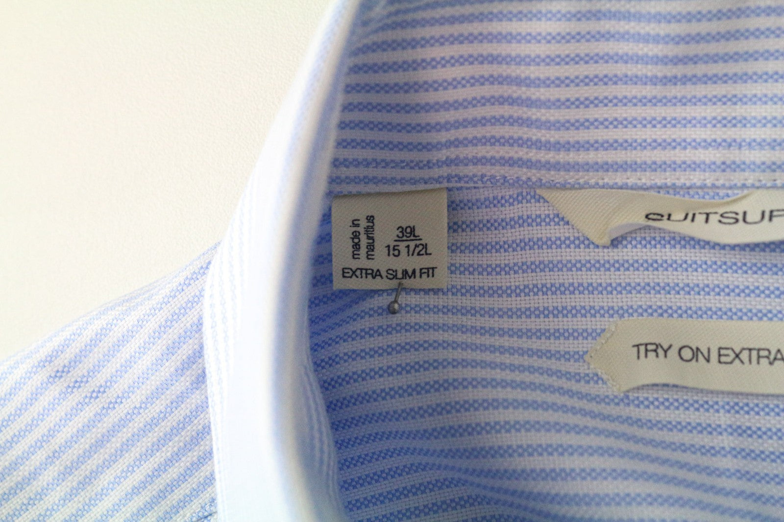 SUITSUPPLY Men's Formal Shirt 39L/15 1/2L Extra Slim Blue Pure Cotton Striped