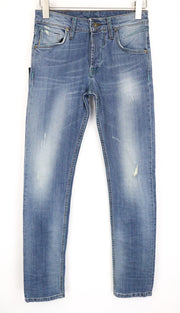 TAKESHY KUROSAWA TK75 Men's Jeans W30 Blue Distressed Slim Stretch Button-Fly