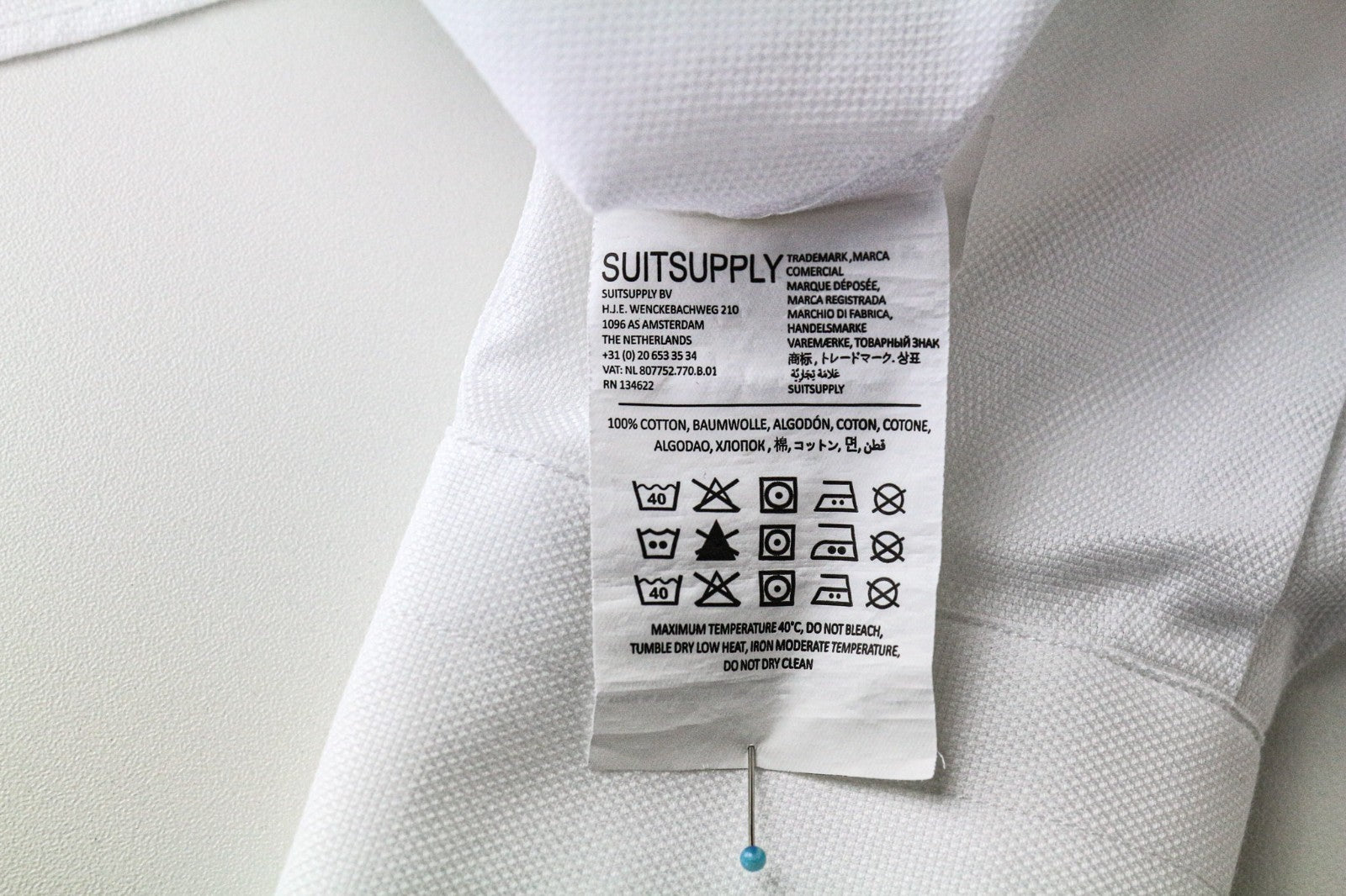 „SUITSUPPLY Traveller“ vyriški formalūs marškiniai, 39/15 1/2, aptempti, balti medvilniniai marškiniai su sagomis 