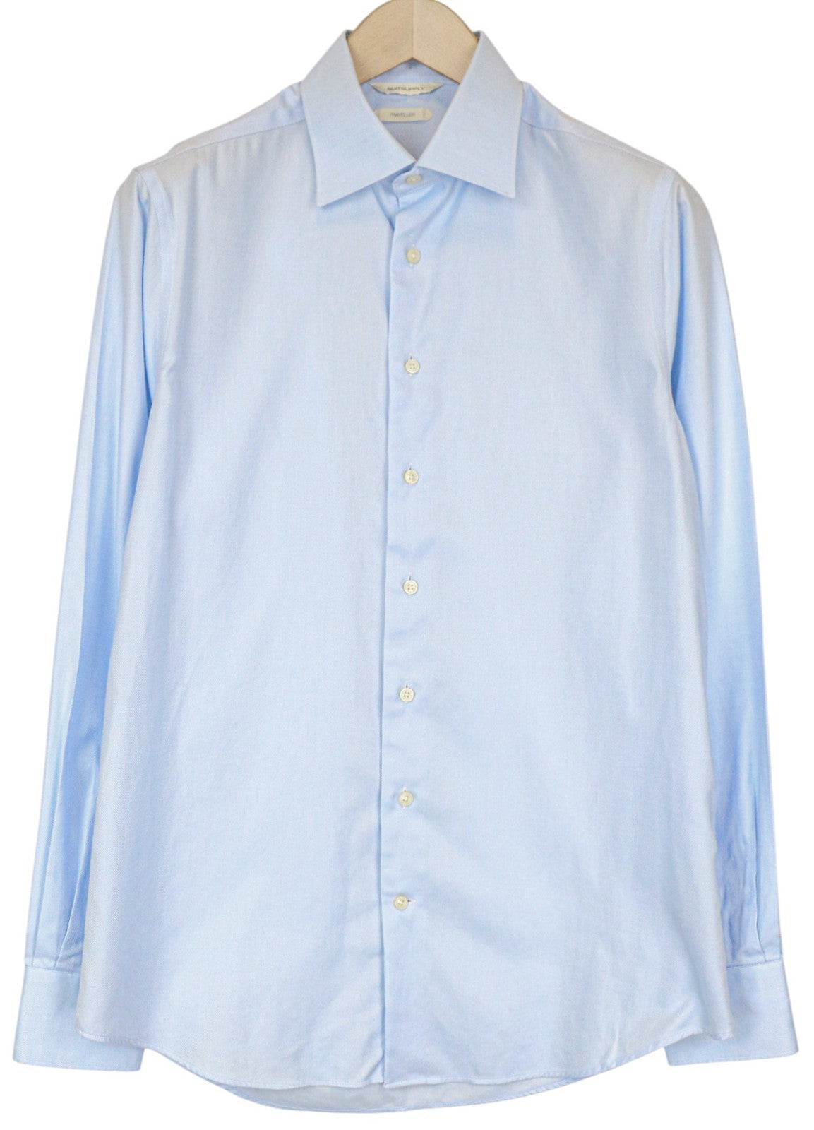 „SUITSUPPLY Traveller“ vyriški formalūs marškiniai, 39L/15 1/2L, ploni mėlyni medvilniniai rankoviai 