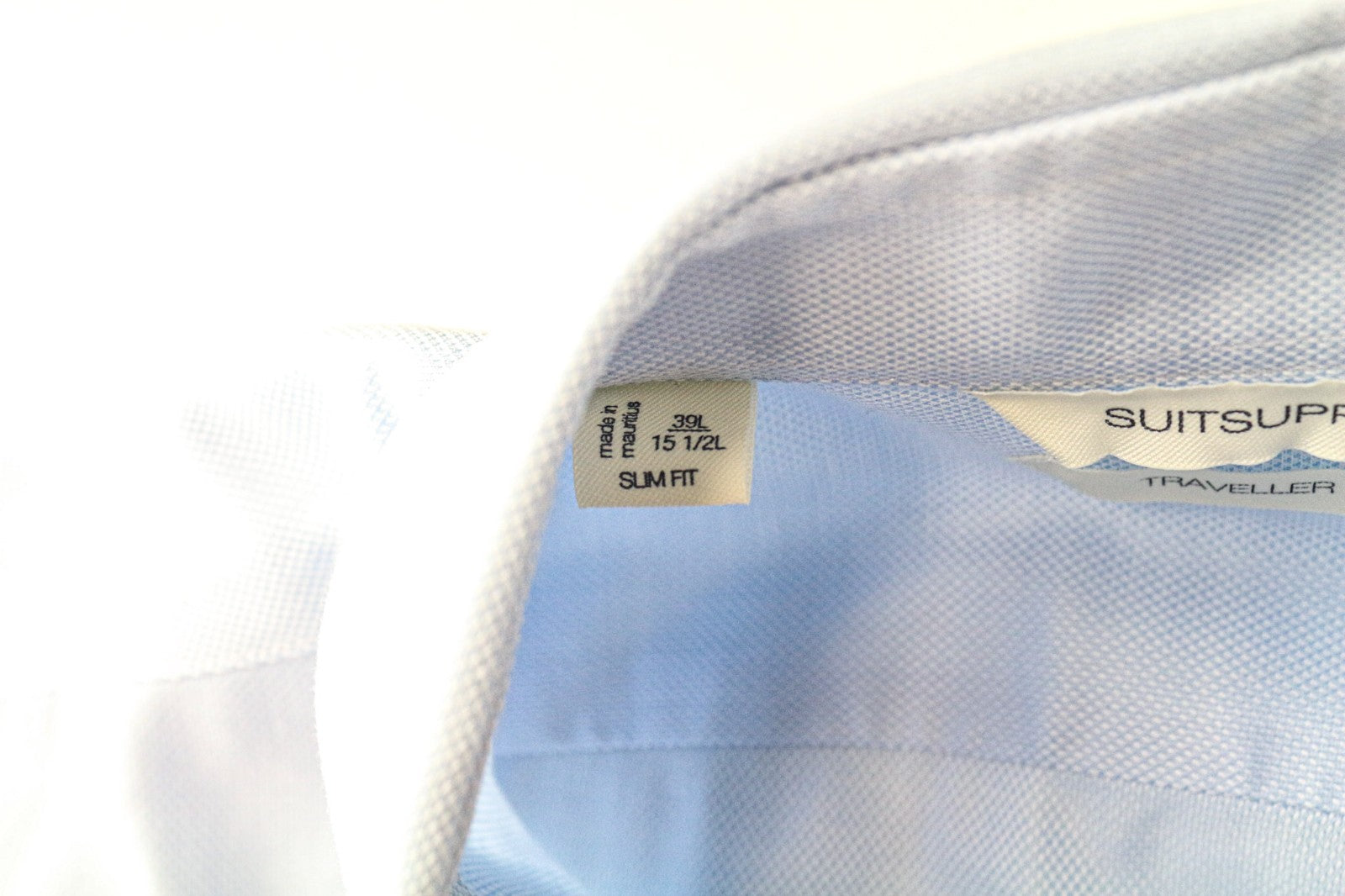 „SUITSUPPLY Traveller“ vyriški formalūs marškiniai, 39L/15 1/2L, ploni mėlyni medvilniniai rankoviai 