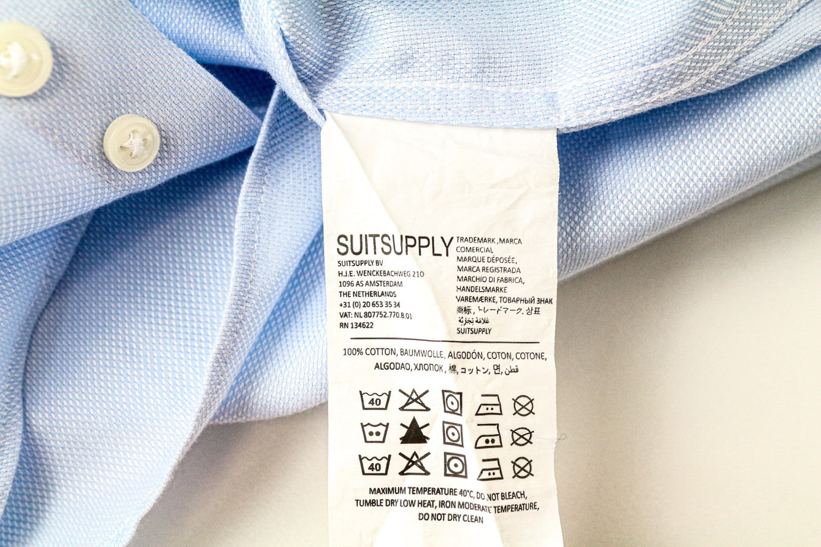 „SUITSUPPLY Traveller“ vyriški formalūs marškiniai, 39L/15 1/2L, ploni mėlyni medvilniniai rankoviai 