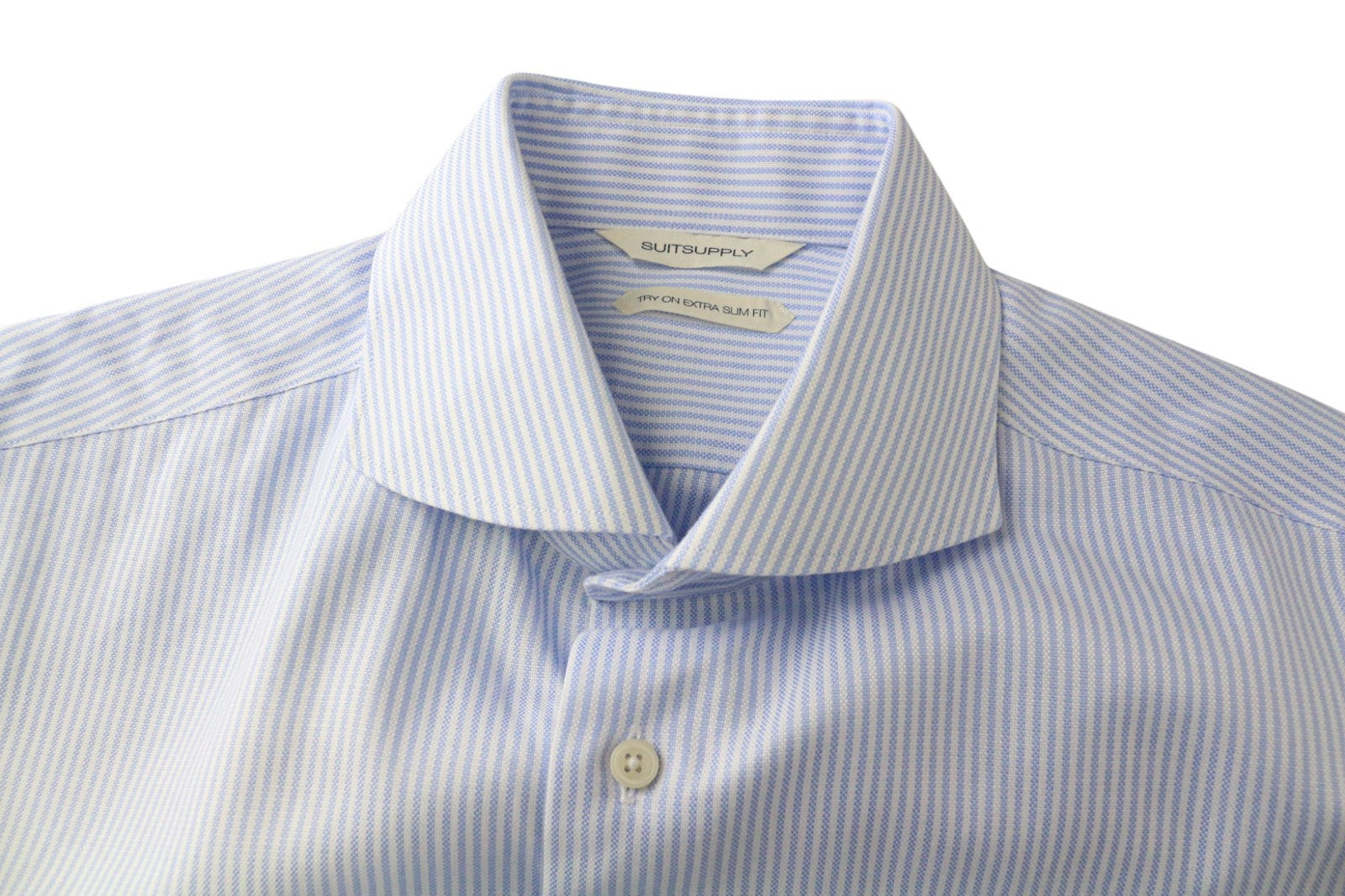 SUITSUPPLY Men's Formal Shirt 39/15 1/2 Extra Slim Blue Cotton Striped Sleeve