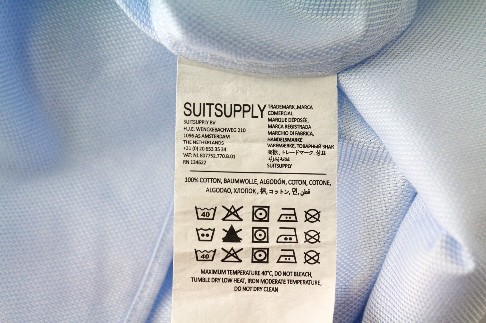 SUITSUPPLY Men's Formal Shirt 39L/15 1/2L Slim Blue Pure Cotton Cutaway Twill