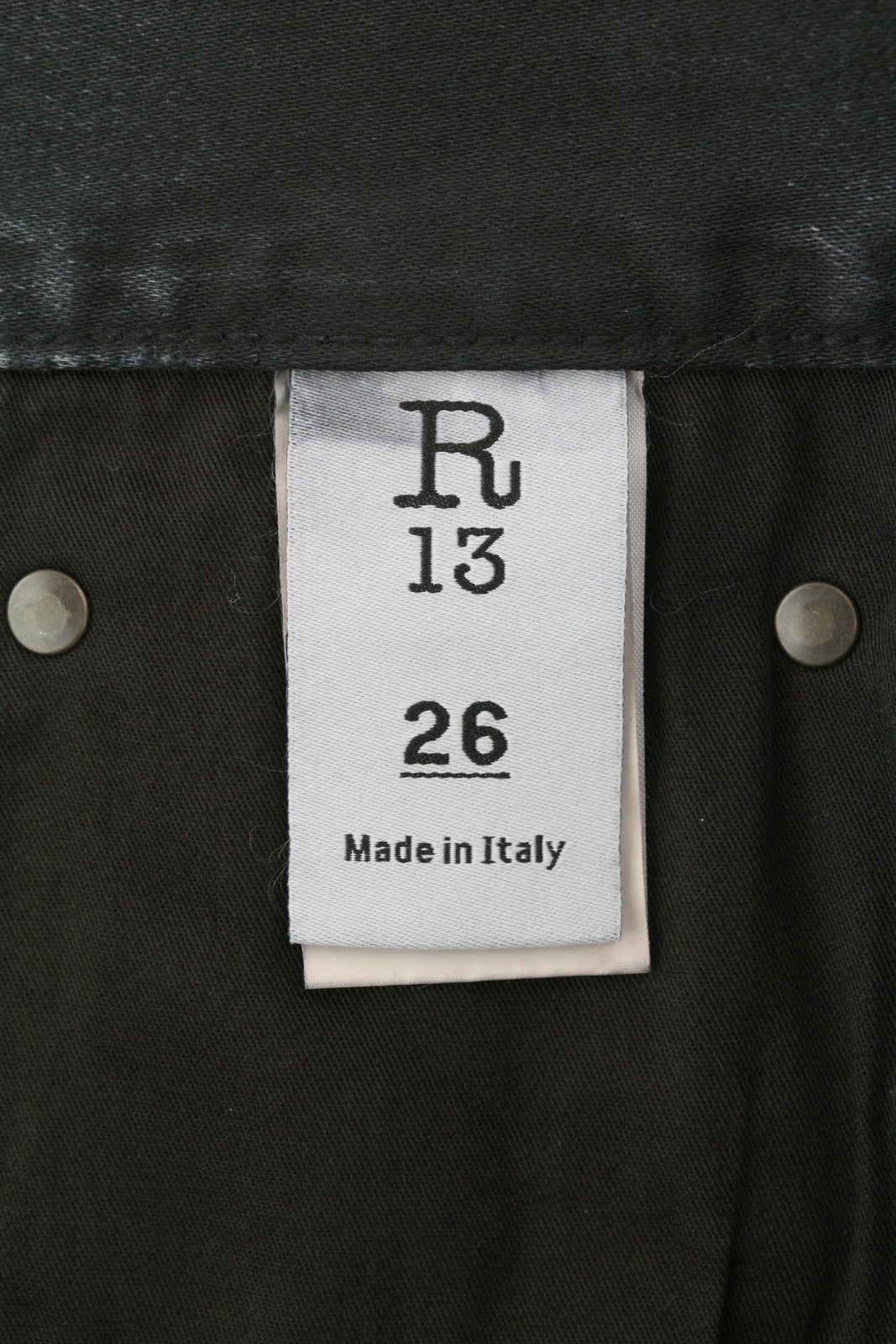 R13 X-BF moteriški džinsai 26 juodi dažyti moleskino trumpinti užtrauktuku FW25 