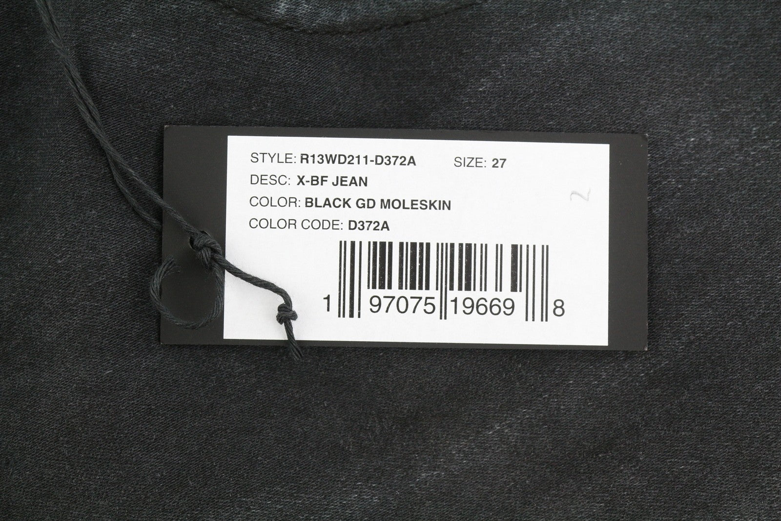 R13 X-BF moteriški džinsai 27 juodi dažyti moleskino trumpinti džinsai su užtrauktuku FW25 