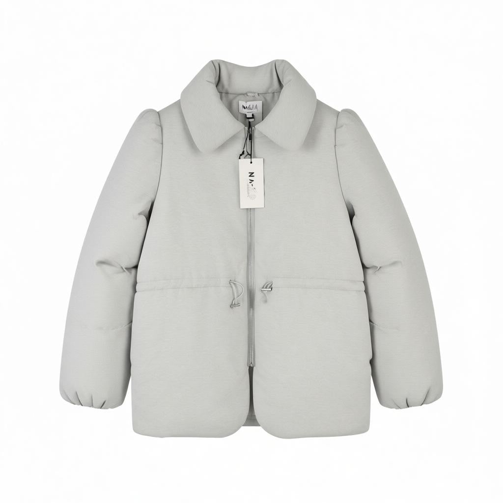 NA-KD Melange Padded Drawstring Women Jacket EU38 Grey Spread Padded Full Zip