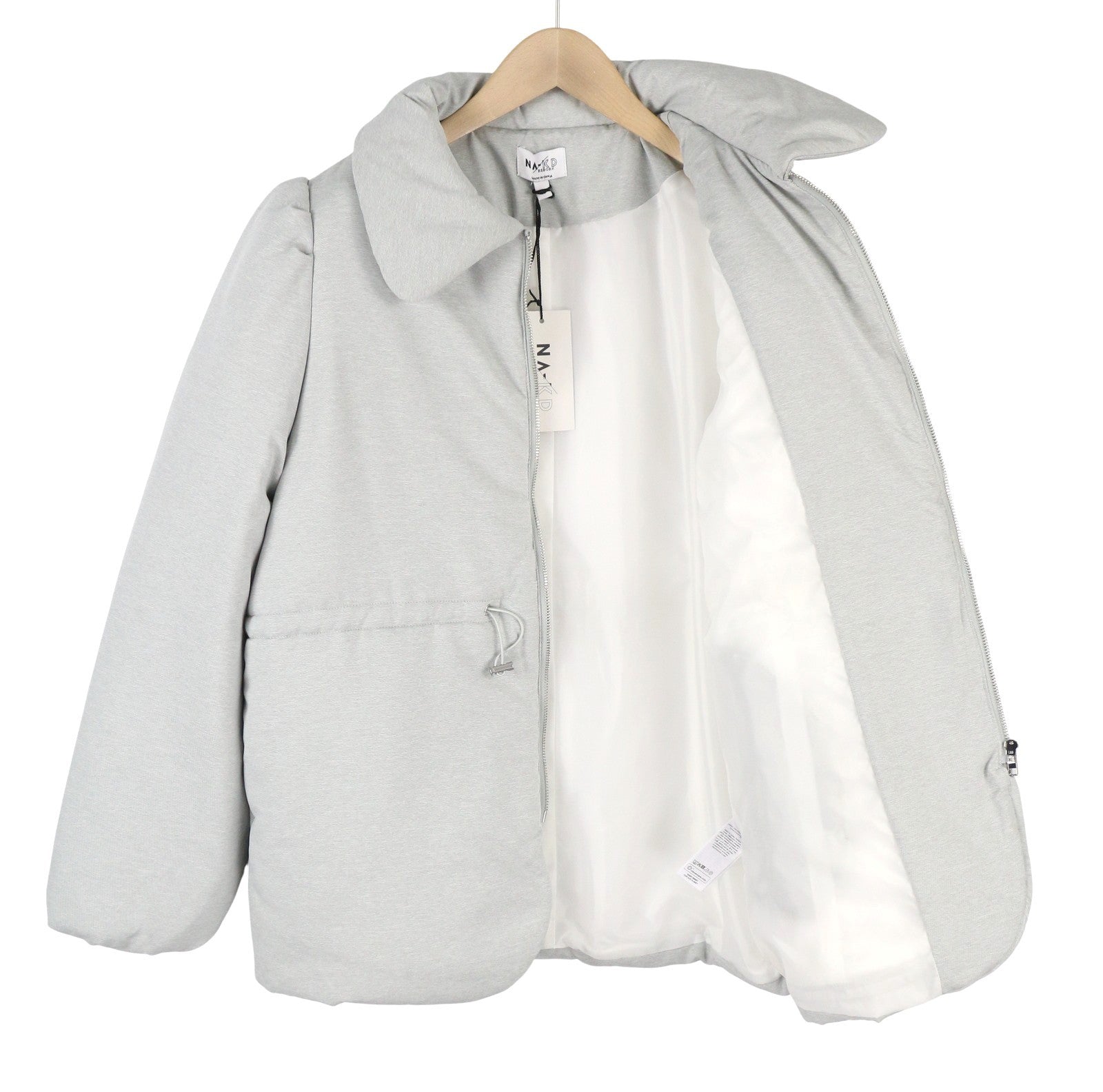 NA-KD Melange Padded Drawstring Women Jacket EU38 Grey Spread Padded Full Zip