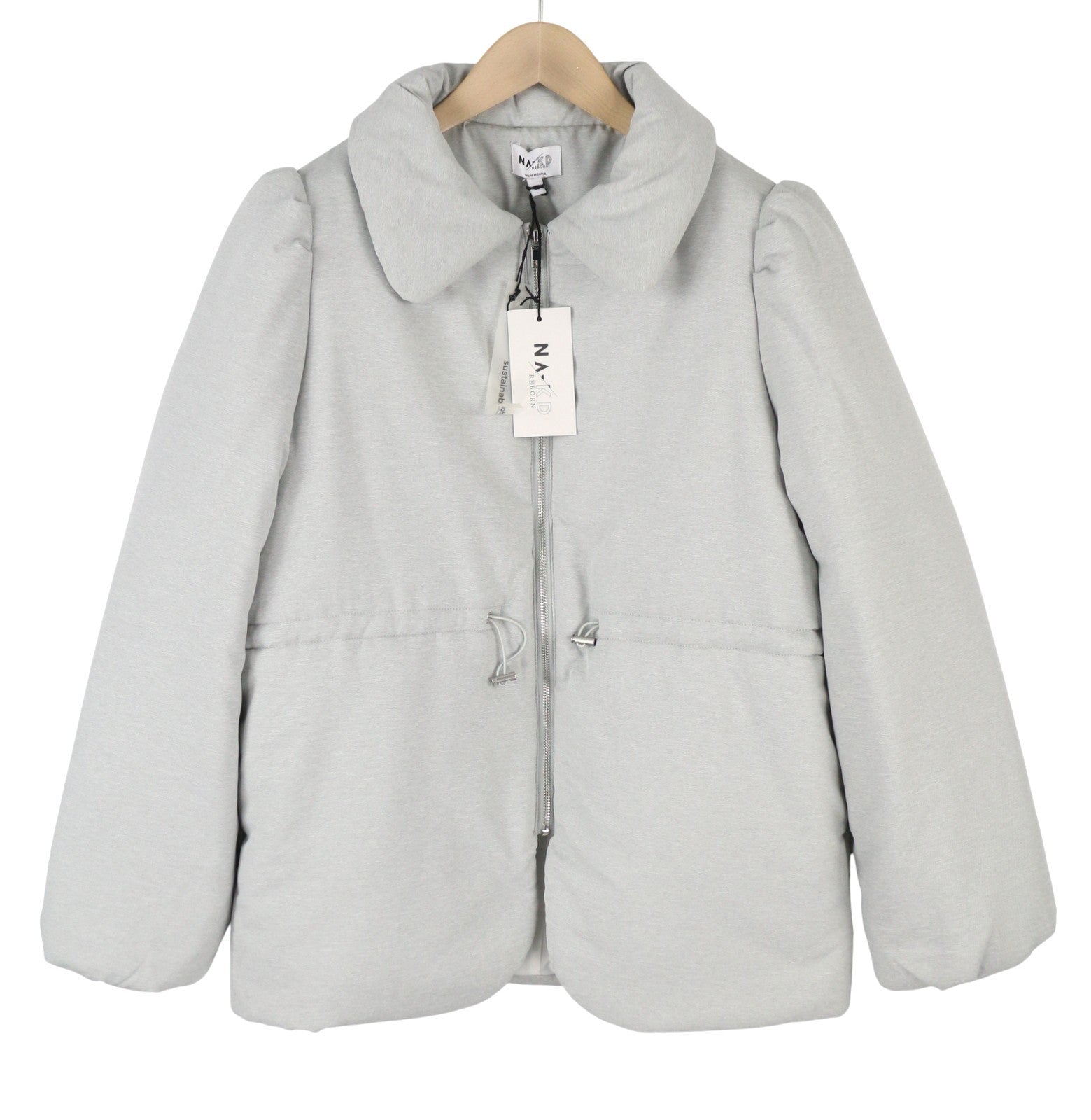 NA-KD Melange Padded Drawstring Women Jacket EU38 Grey Spread Padded Full Zip