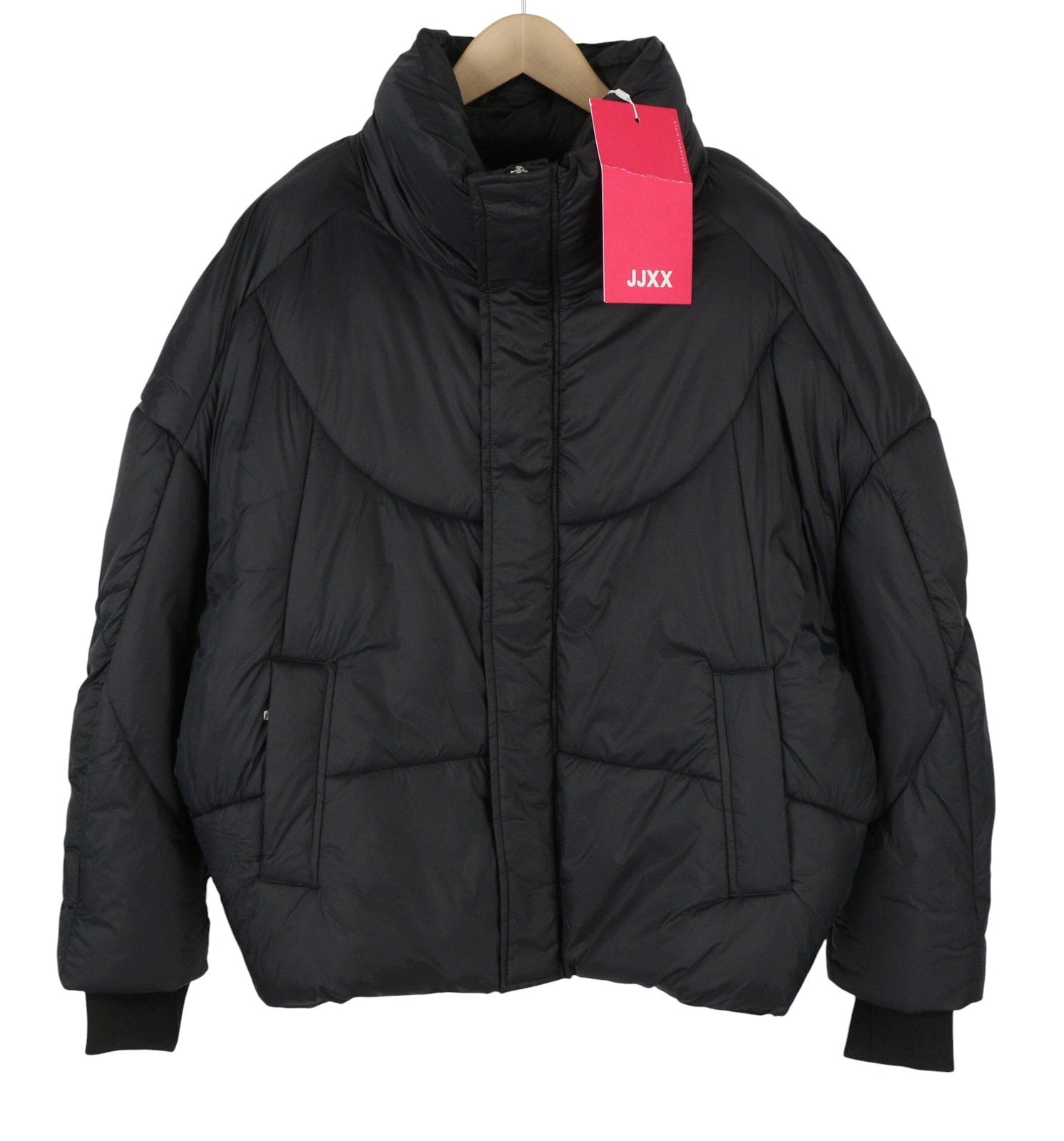 JJXX Jack&Jones Saga Nylon Quilted Women Jacket XL Black Oversized Hidden Hood