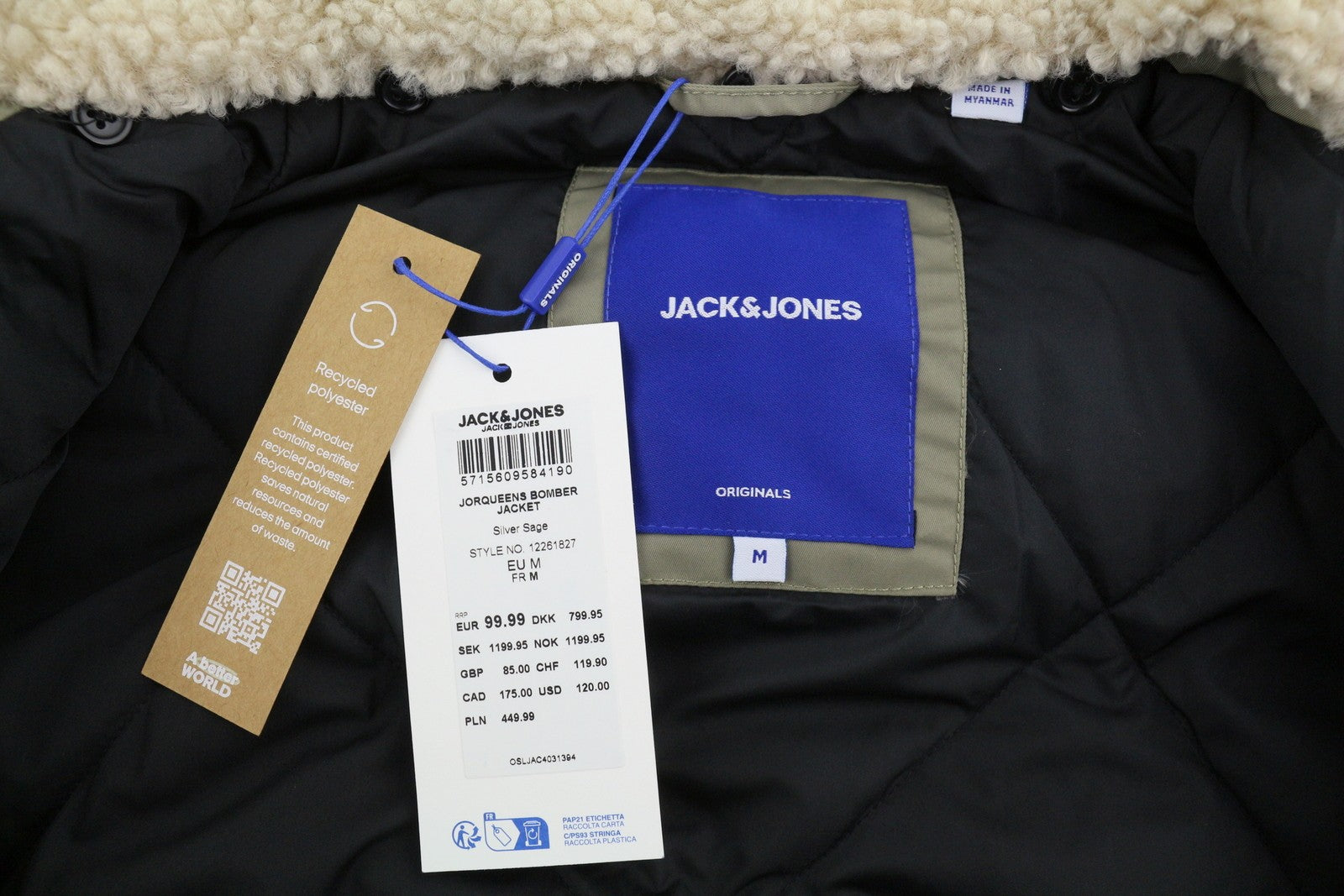 JACK & JONES Jorqueens Bomber Men Jacket M Silver Sage Oversized Padded Full Zip