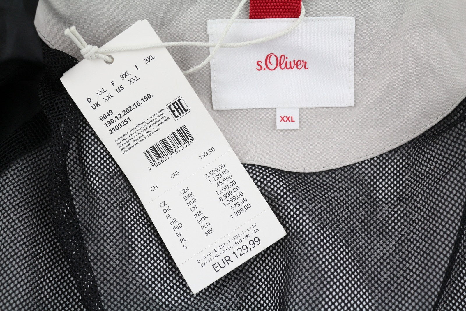 S.OLIVER Men Jacket 2XL Light Grey Mesh Lined Hooded Full Zip Lightweight