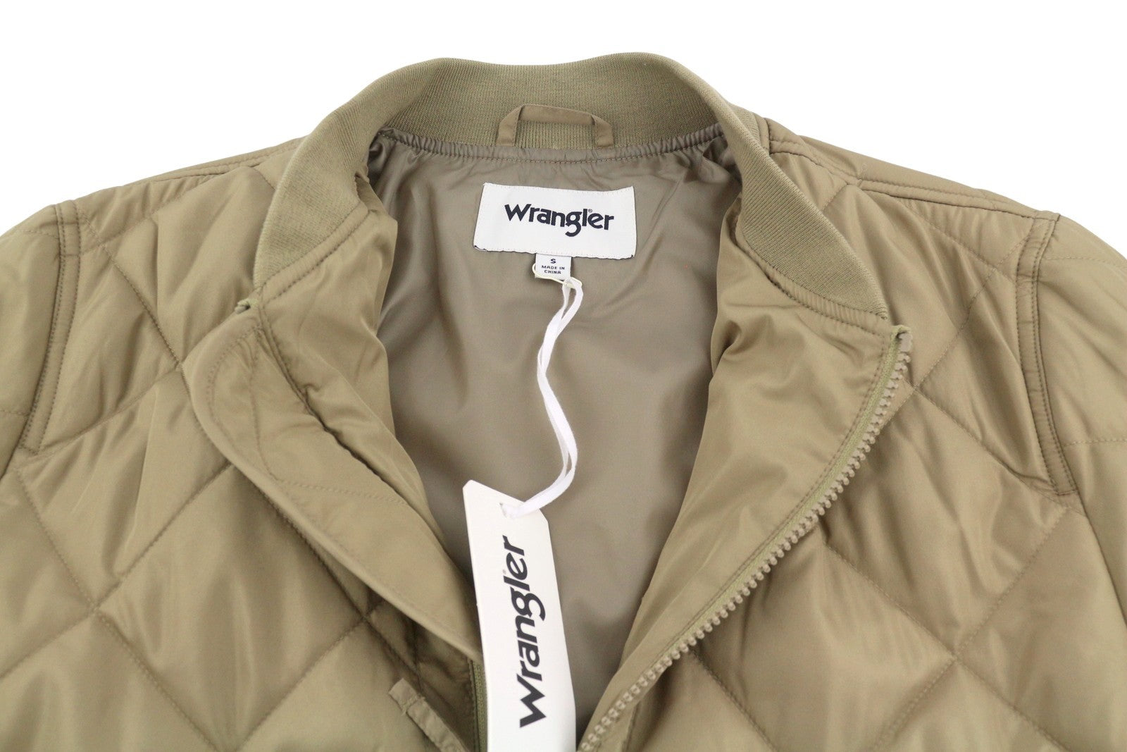 WRANGLER Men Jacket S Beige Quilted Padded Full Zip Lined Bomber