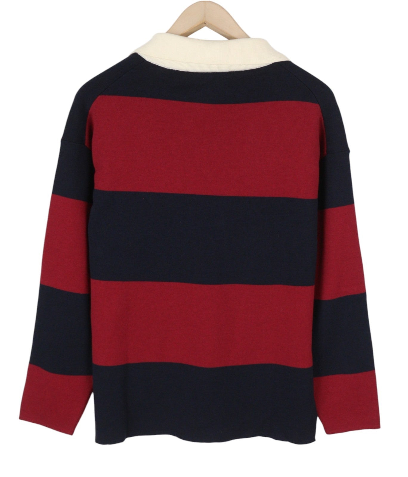 GANT Women Jumper XS Red Wool Blend Knit Striped V-Neck Oversized Pullover