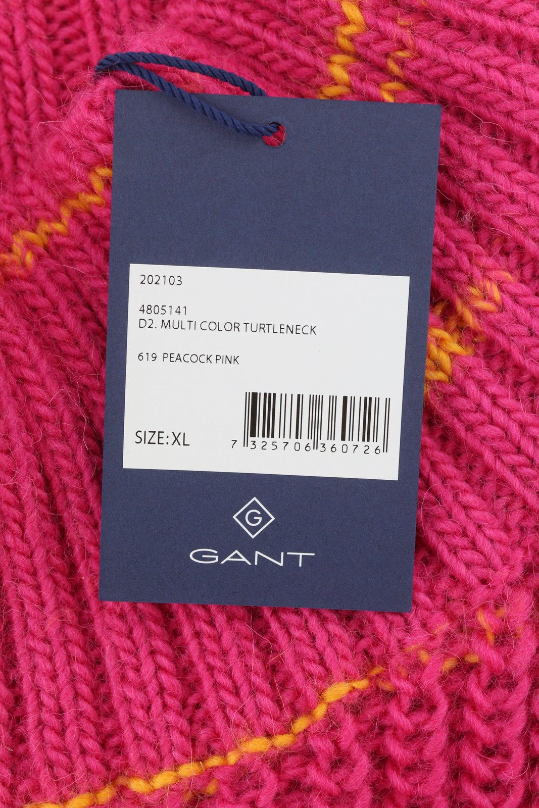 GANT Multicolor TurtleNneck Women Jumper XL Peacock Pink Wool Knit Pullover