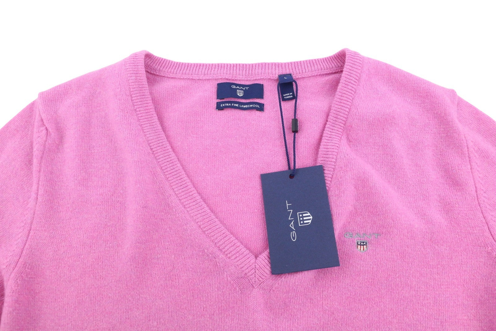 GANT Extrafine Lambswool V-Neck Women Jumper L Light Fuchsia Knit Pullover