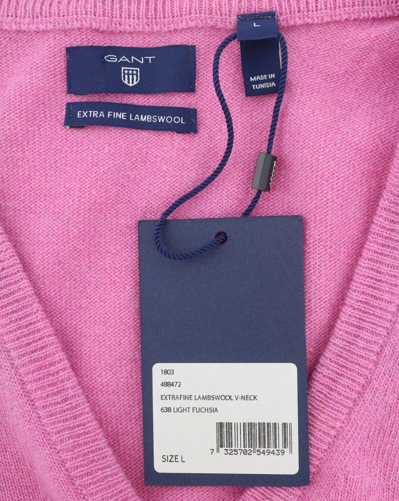 GANT Extrafine Lambswool V-Neck Women Jumper L Light Fuchsia Knit Pullover