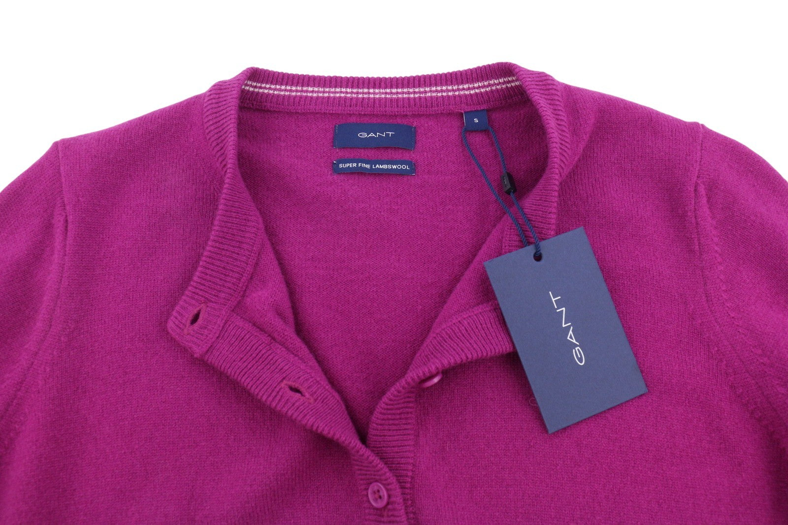 GANT Superfine Lambswool Crew Cardigan Women Jumper S Orchid Purple Tight-Knit