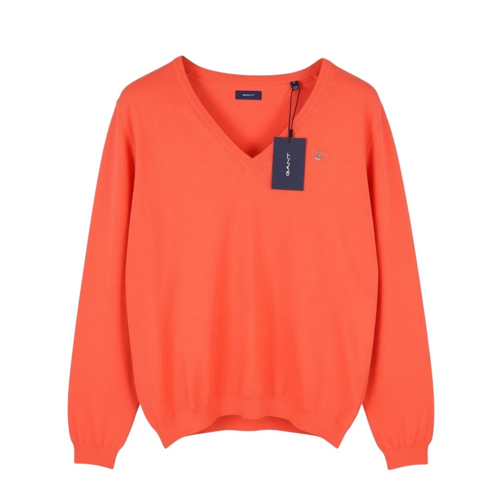 GANT Cotton V-Neck Women Jumper XL Strong Coral Tight-knit Pullover