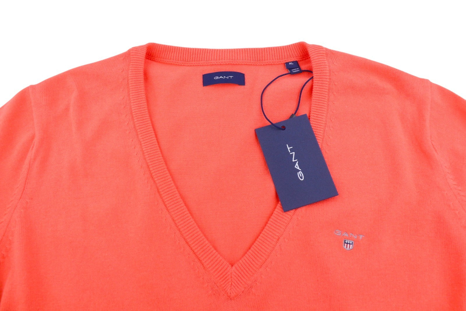 GANT Cotton V-Neck Women Jumper XL Strong Coral Tight-knit Pullover