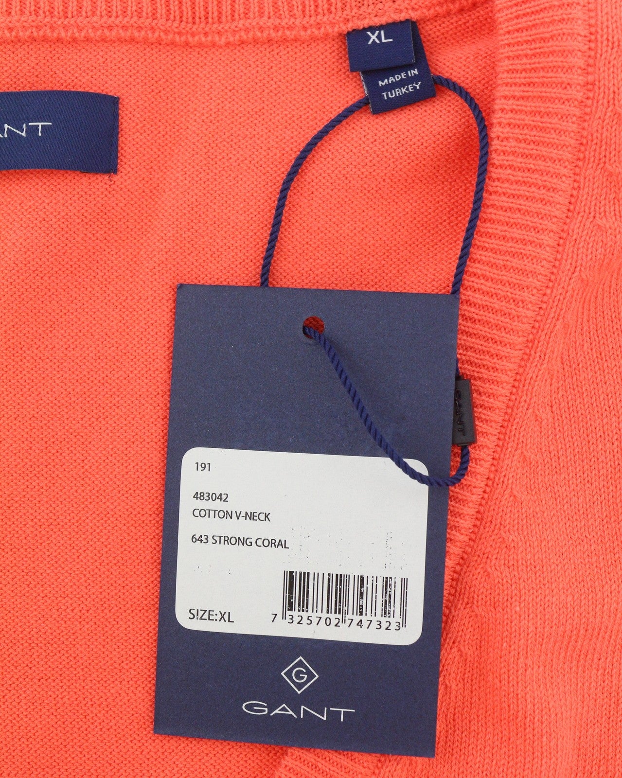 GANT Cotton V-Neck Women Jumper XL Strong Coral Tight-knit Pullover