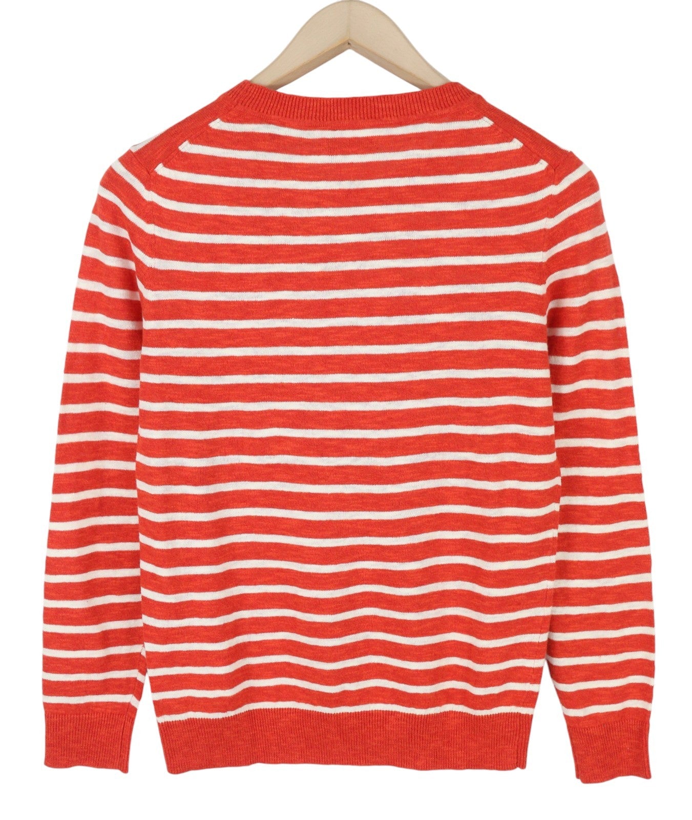 GANT Breton Stripe Crew Women Jumper XS Blood Orange Linen Blend Pullover