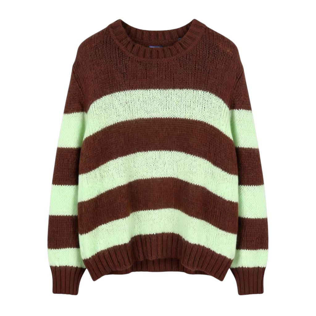 GANT Mohair Striped C-Neck Women Jumper XL Cocoa Bean Wool Blend Knit Pullover