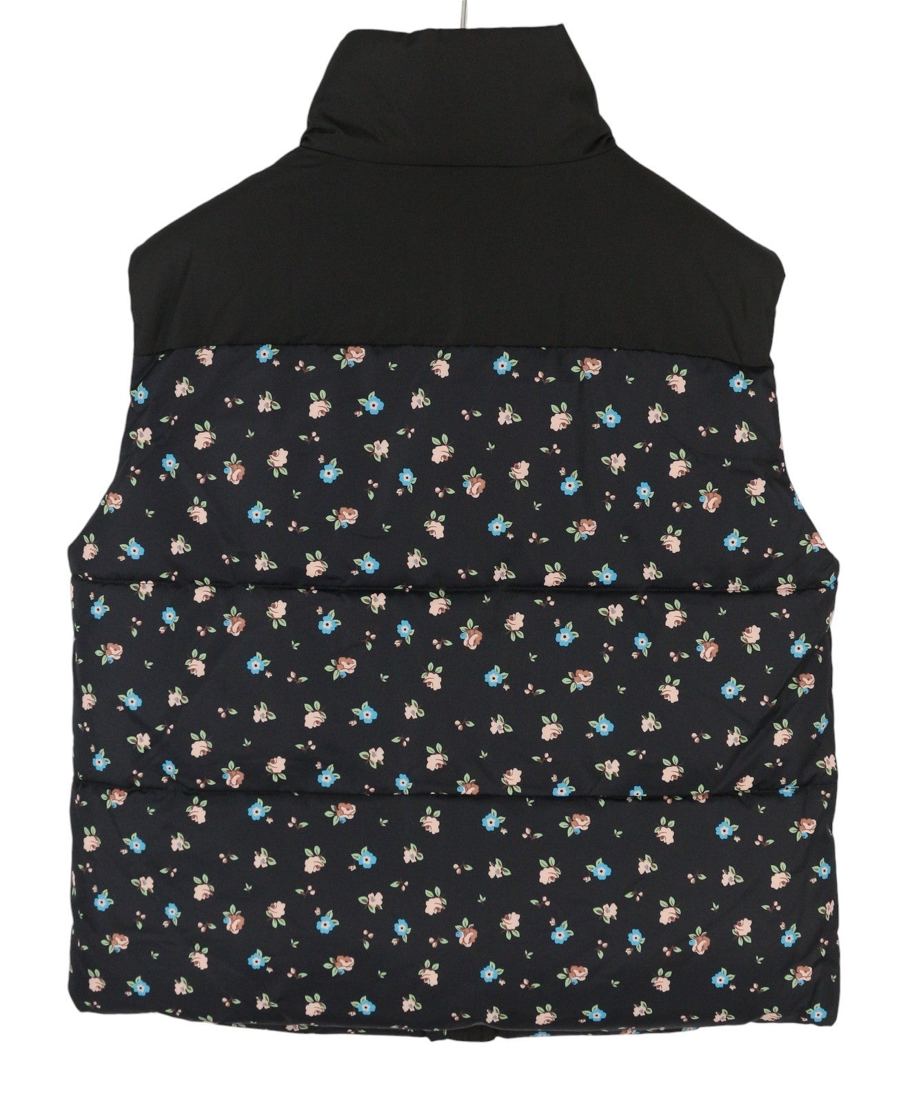 VILA Maja High Neck Women Waistcoat EU42 Black Floral Print Quilted Padded Vest