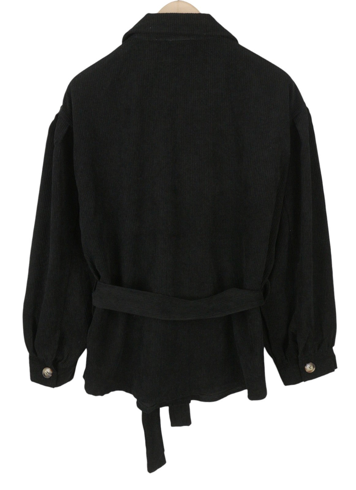 VILA Heart Tie Belt Women Jacket EU44 Black Corduroy Button-Up Spread Overshirt