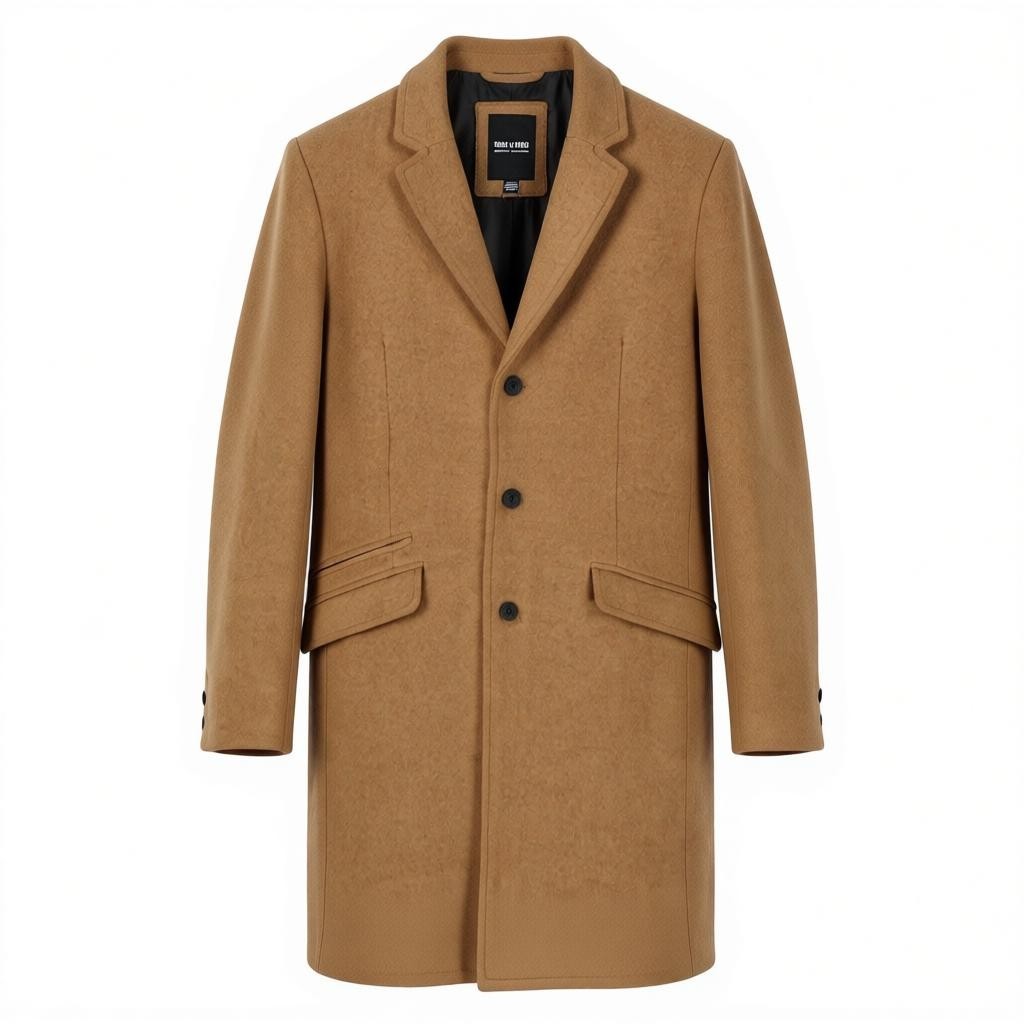 ONLY & SONS Justin Wool Men Coat S Brown Melange Button-Up Notch Mid-Length