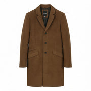 ONLY & SONS Justin Wool Men Coat M Brown Melange Button-Up Notch Mid-Length