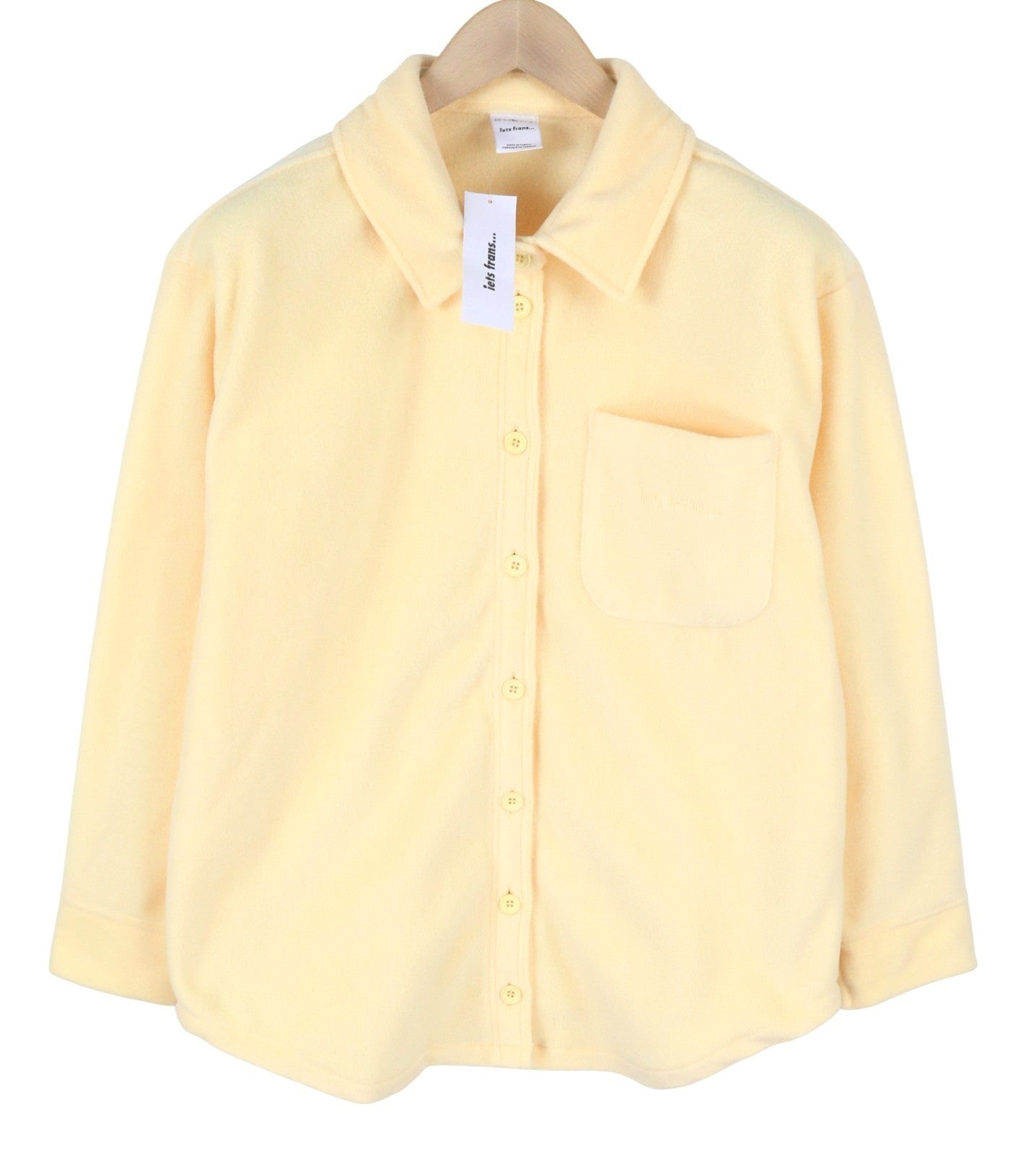 URBAN Iets Frans Women Jacket S Light Yellow Fleece Unlined Button-Up Overshirt