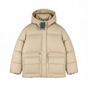 PIECES Louie Short Puffer Women Jacket XS Silver Mink Padded Quilted Hooded Zip